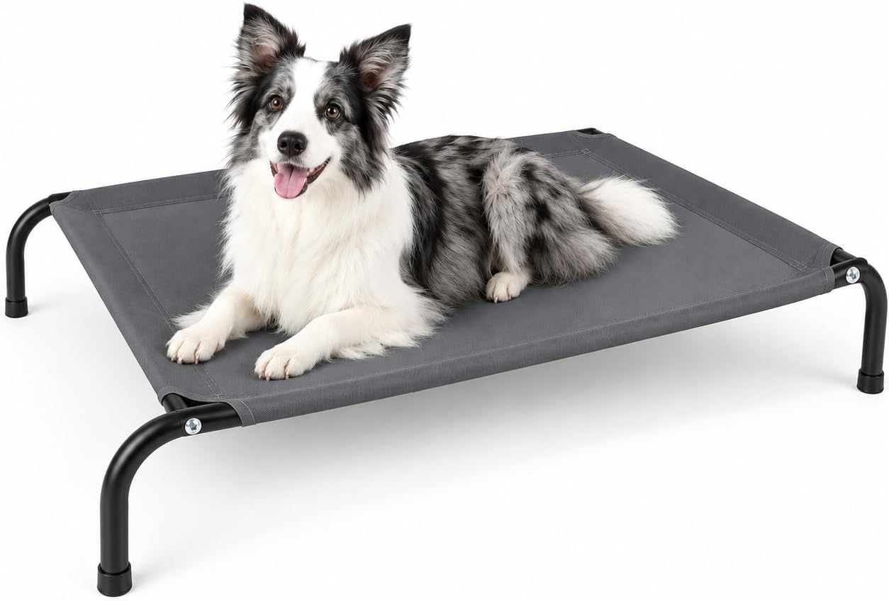 Detalle de SIEMOUR 50" x 32" x 8" Elevated Dog Bed, Cooling Mesh Cot, Grey