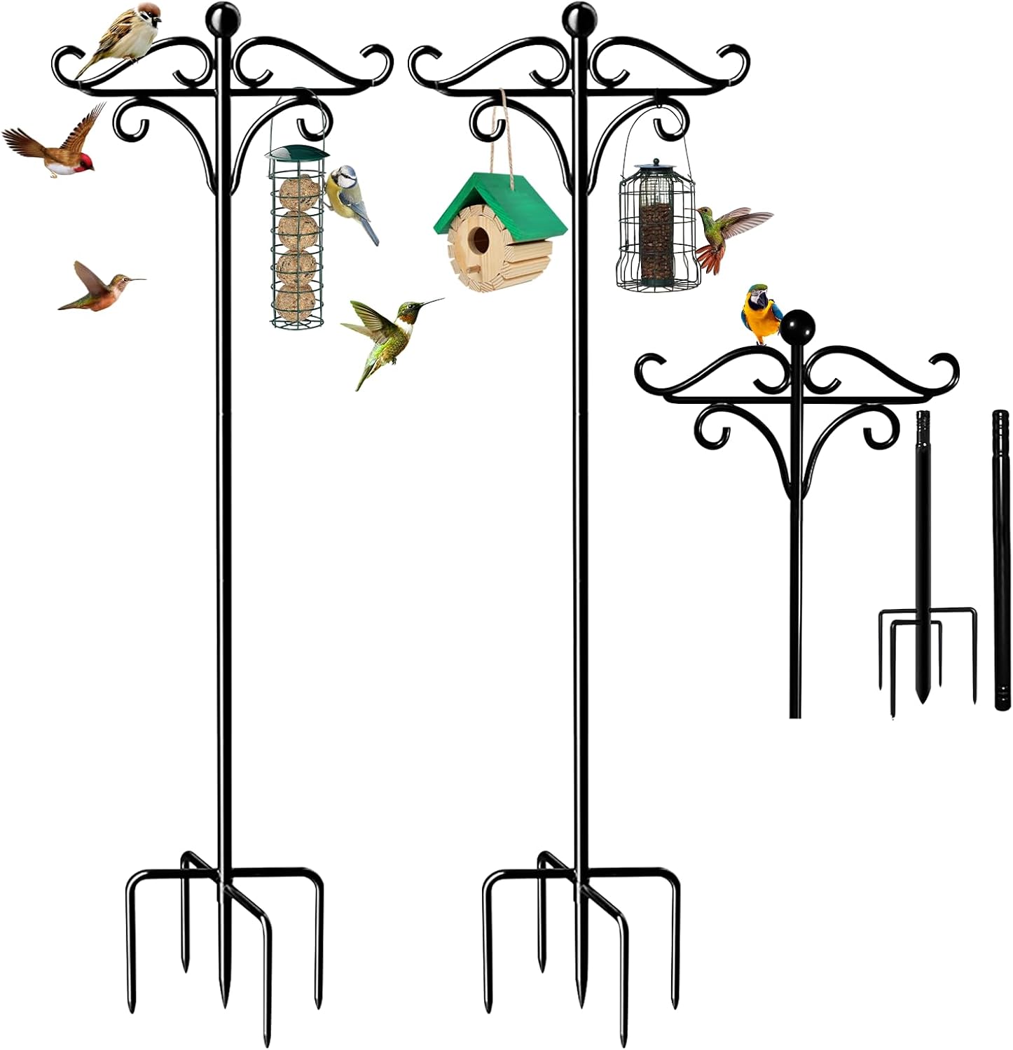 2 Pack Bird Feeders Hanging Station: Adjustable 193cm Garden Poles with 5-Fork Base