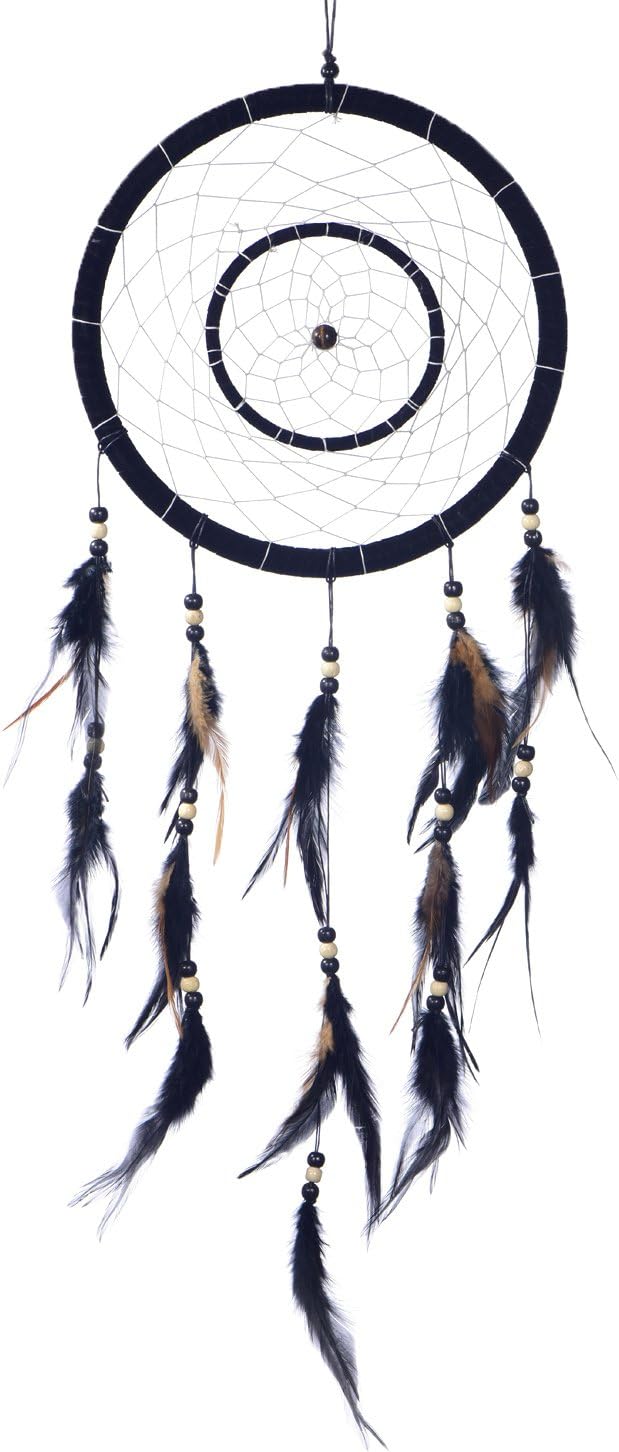 Thumbnail 5 de DonDon Gros Attrape-rêves Dreamcatcher Ø 28 cm avec perles en bois et vraies plumes marron