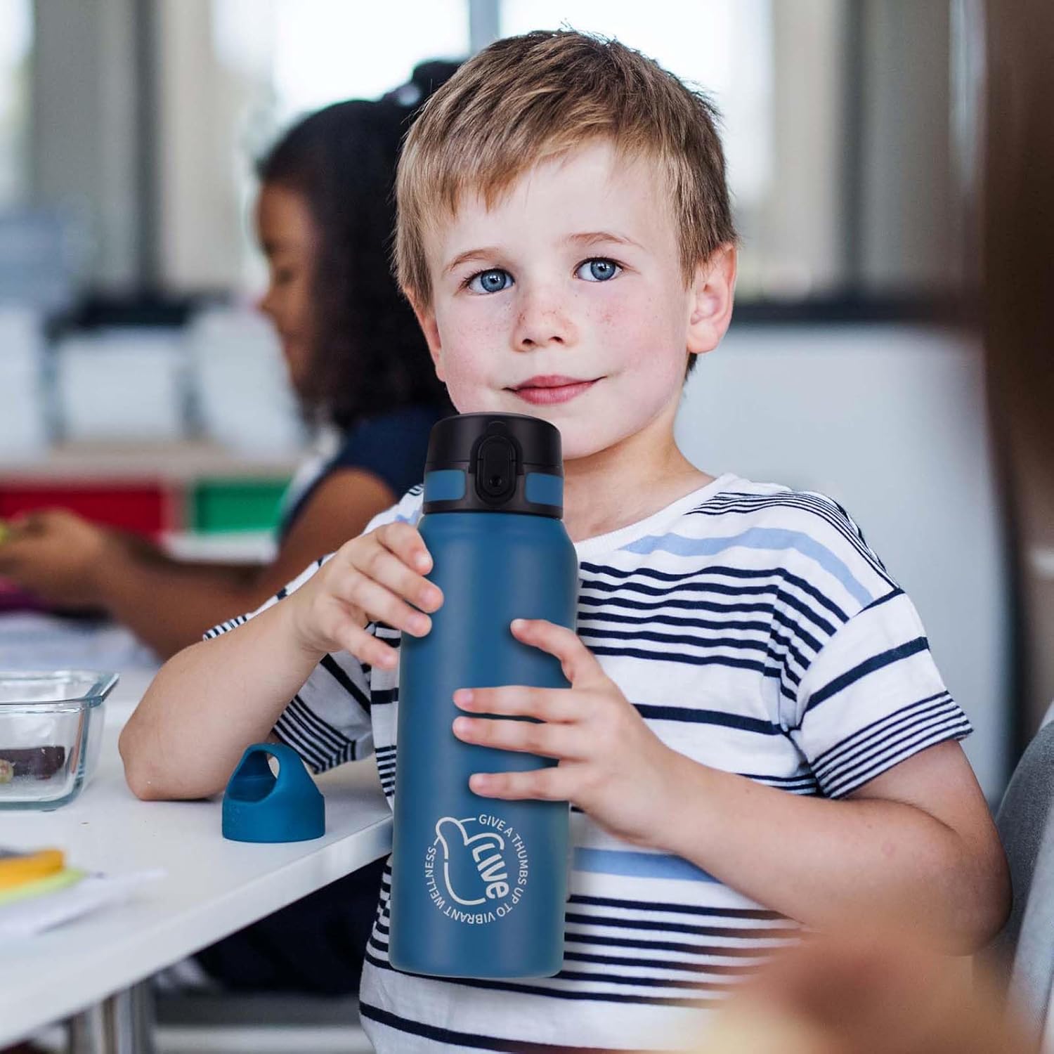 Thumbnail 6 de UZSPACE 700ml Stainless Steel Water Bottle for Kids with Handle — Double-Walled, Leakproof & Portable Ocean Blue
