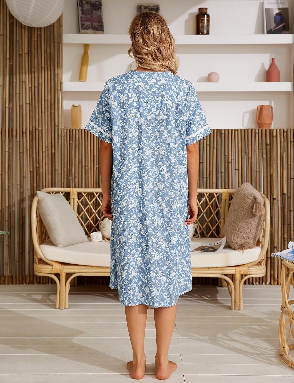 Thumbnail 5 de YOZLY Embroidered Women’s House Dress, Short Sleeves and Front Pockets, Black