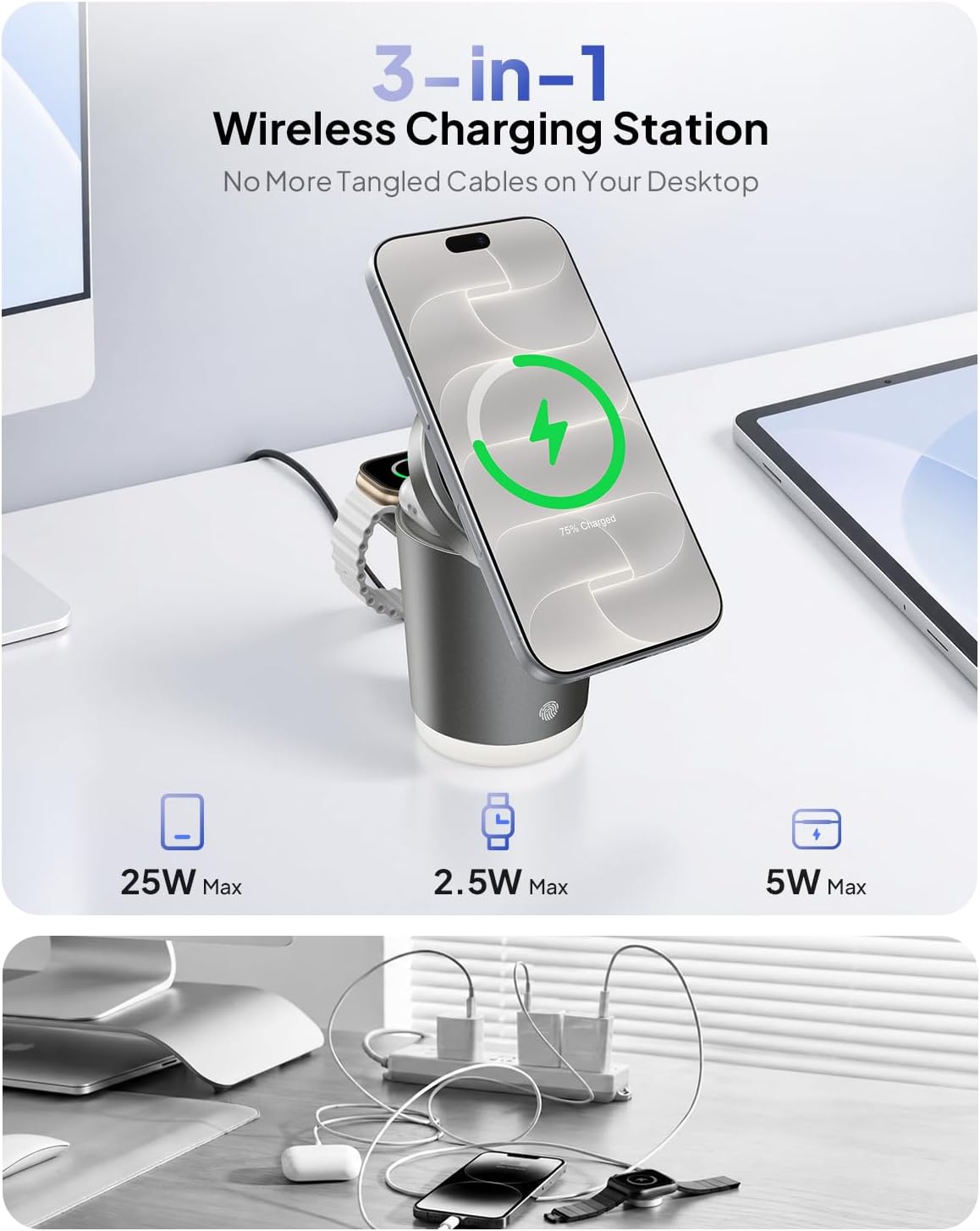 Detalle 1 de Acer 3-in-1 Wireless Charging Station, 25W