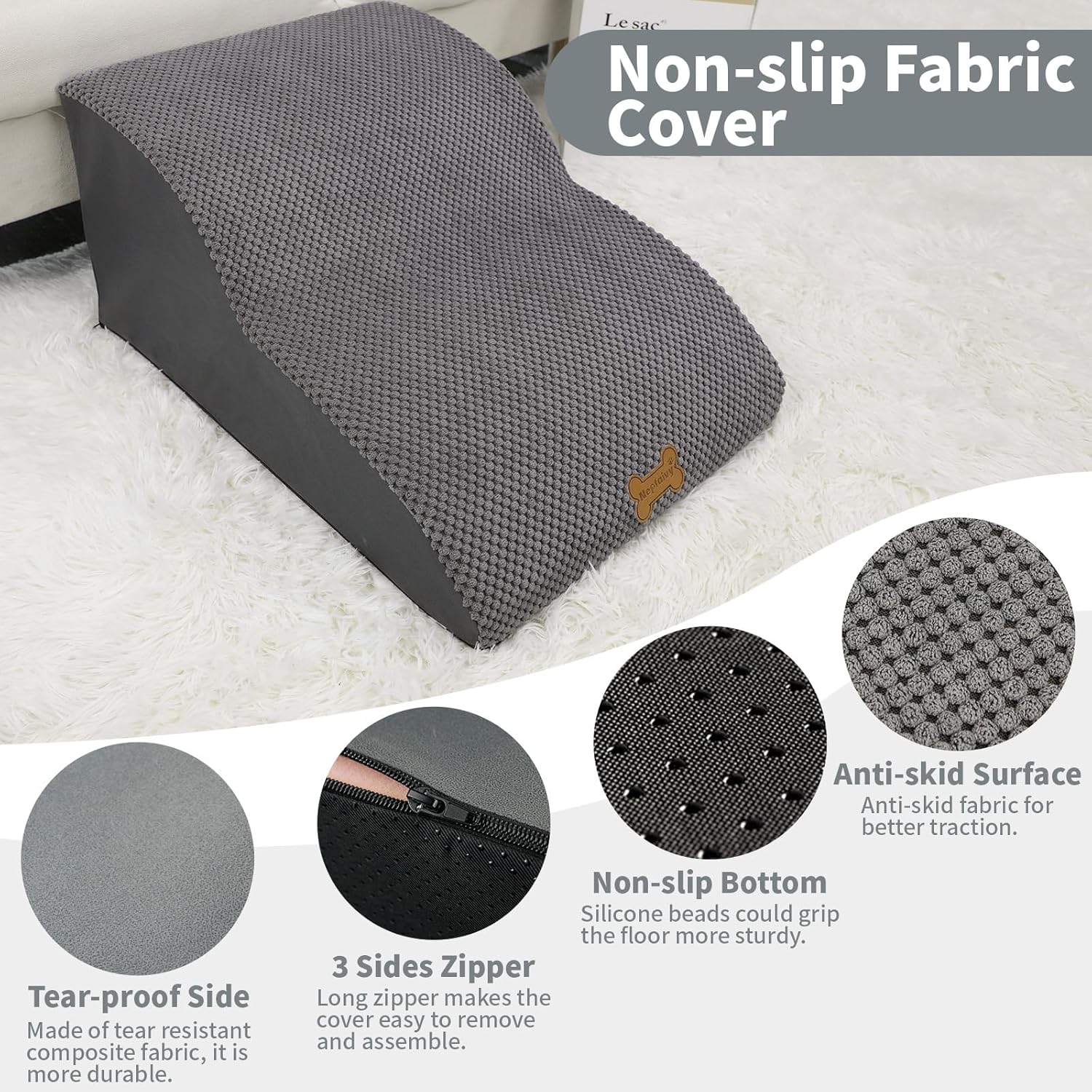 Thumbnail 3 de Nepfaivy Dog Steps Stairs for Bed – 2-Step Non-Slip Ramp with High Density Foam