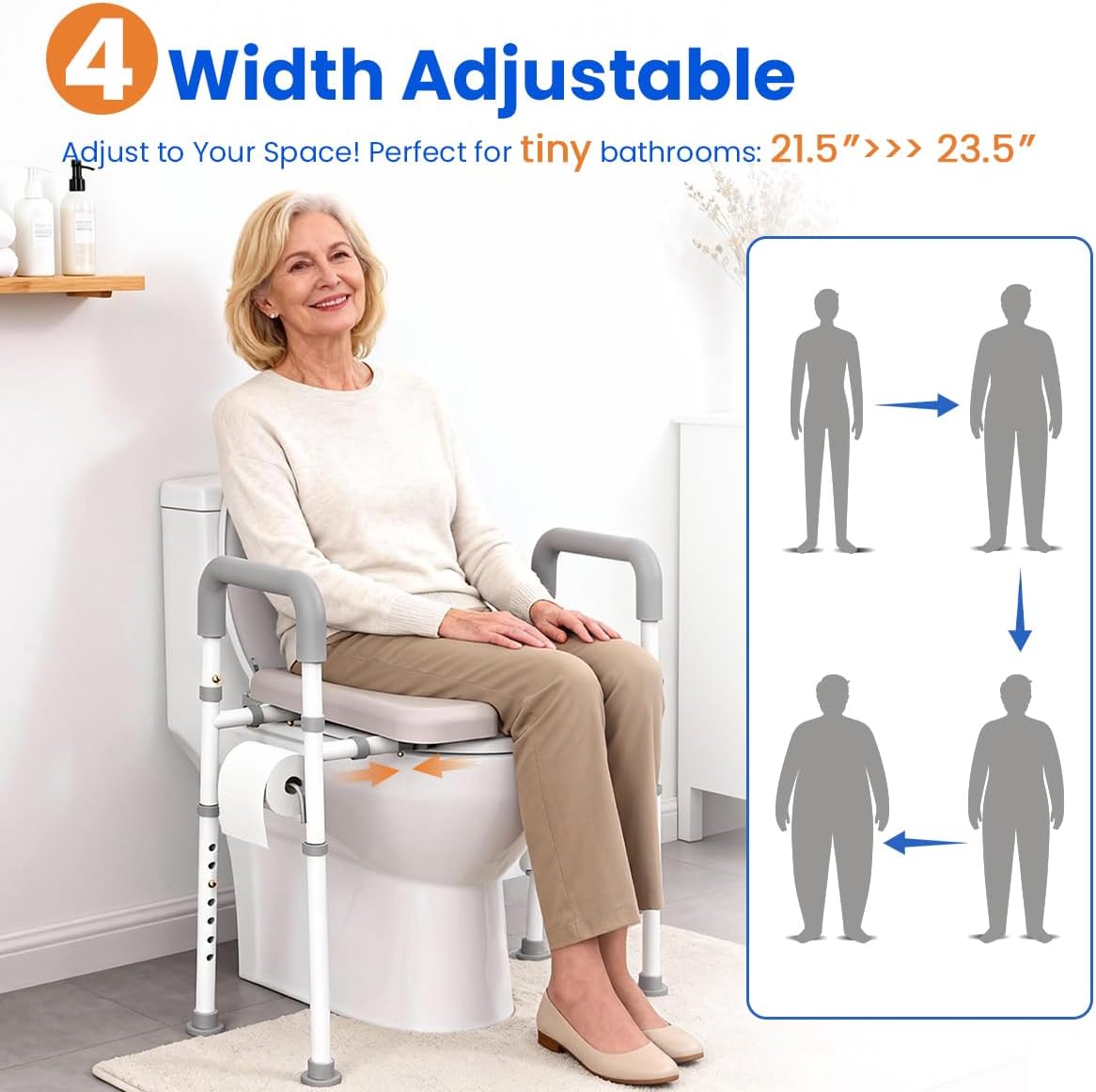 Thumbnail 2 de Agrish Raised Toilet Seat with Handles – Adjustable Height & Width, Padded Comfort for Safer Toileting
