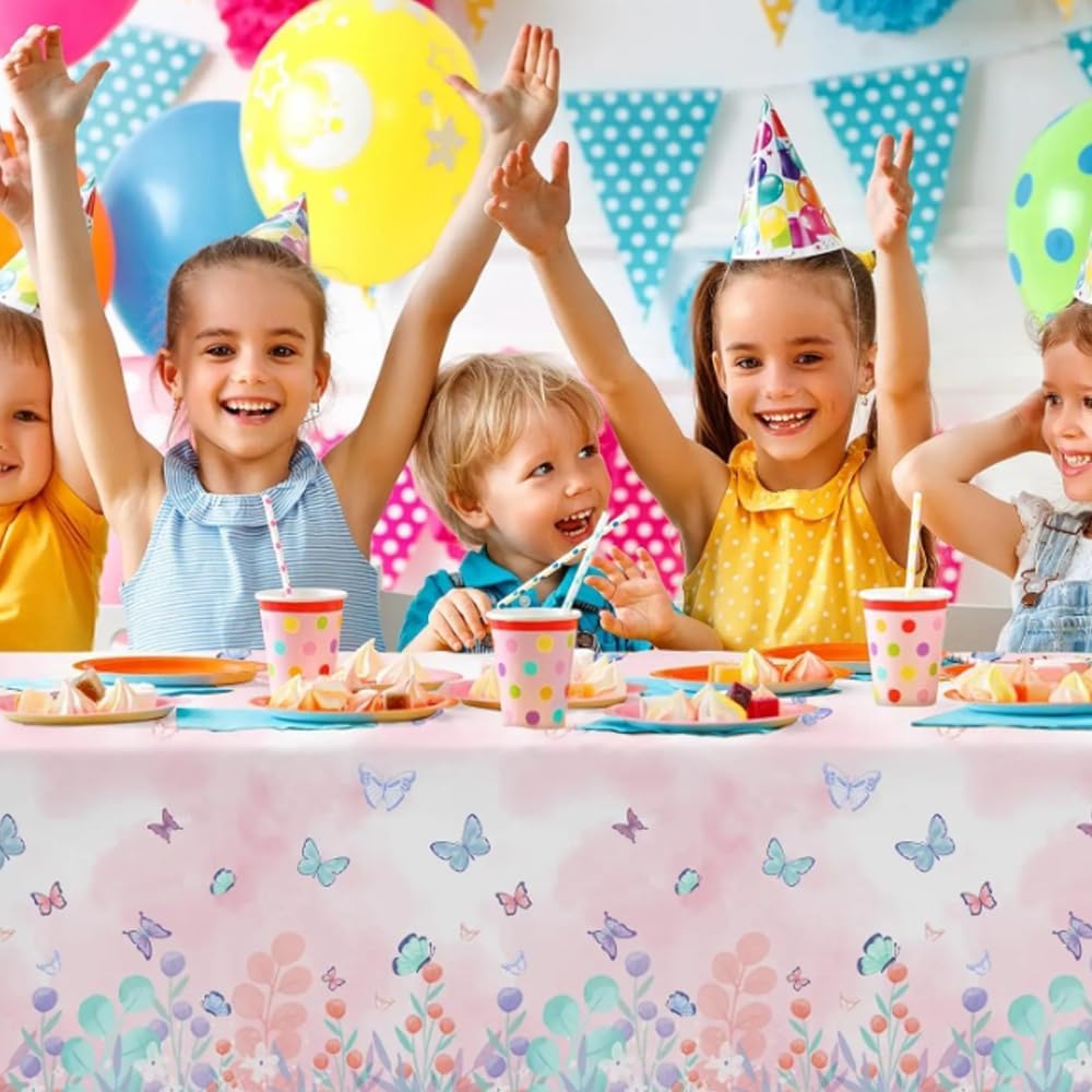 Thumbnail 1 de Schmetterling Deko Geburtstag Partygeschirr – Set für 20 Gäste (Pappteller, Becher, Servietten, Tischdecke, Strohhalme)