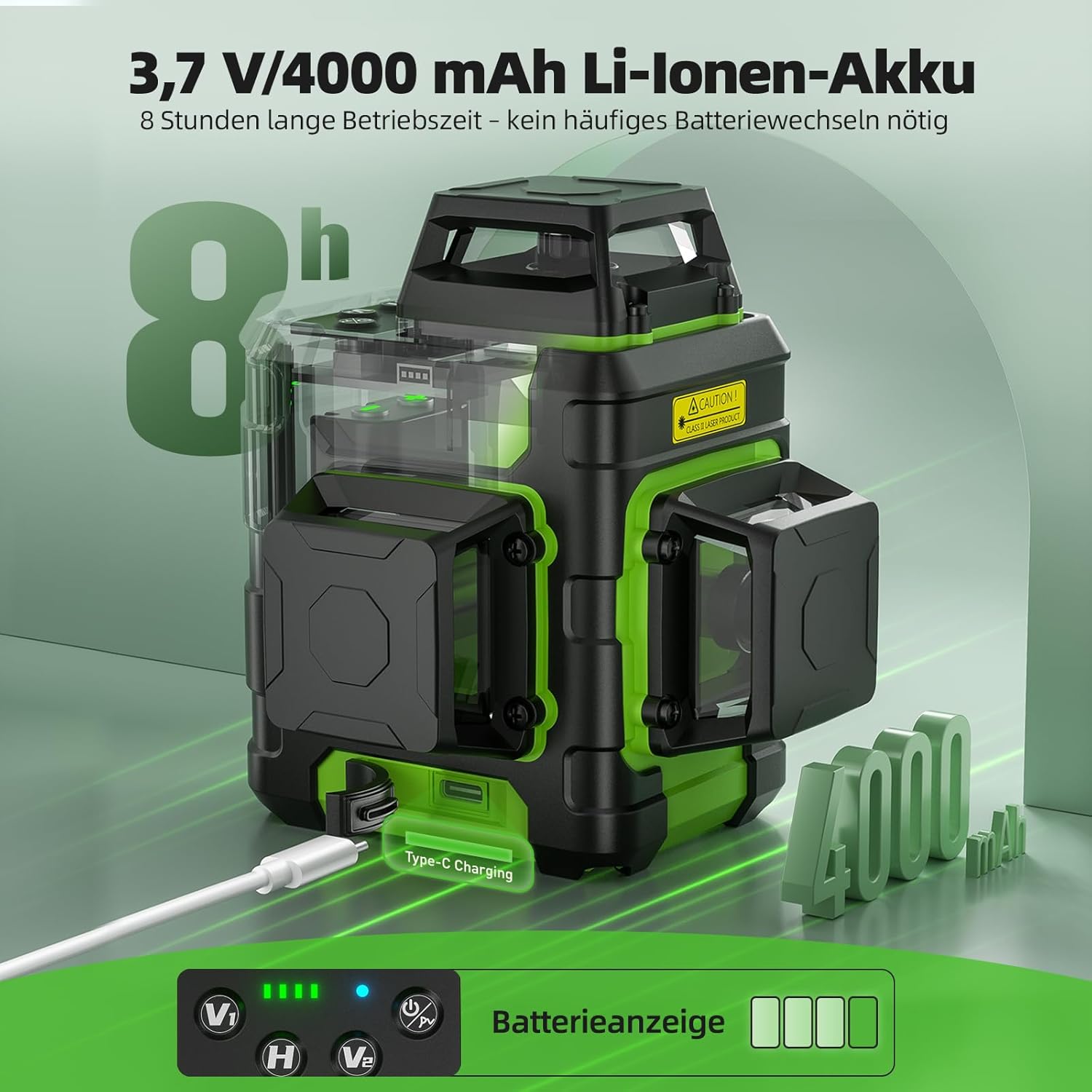 Detalle 2 de Huepar Kreuzlinienlaser 360 grün HM03CG – Selbstnivellierend, wiederaufladbar, 3D-Laserwaage mit starker Magnethalterung