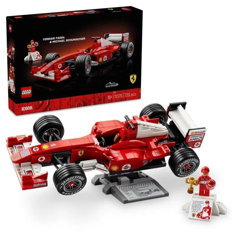 Detalle de LEGO Icons Ferrari F2004 y Michael Schumacher (11375) – 735 piezas para fanáticos de la F1