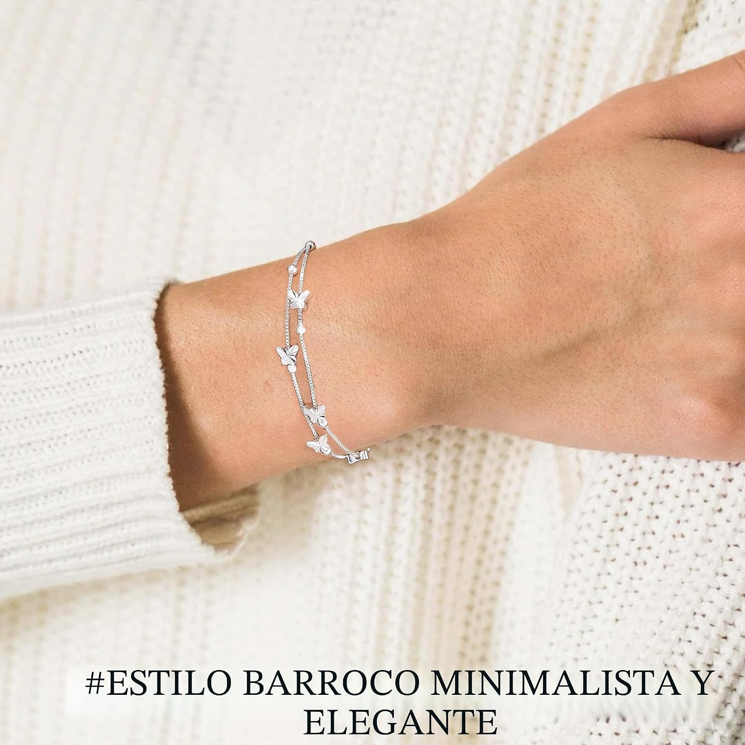 Detalle 2 de XOEMEL Pulsera de plata 925 con mariposas y acabado en oro rosa para mujer