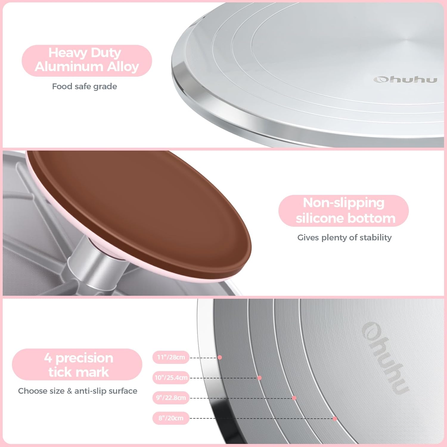 Thumbnail 5 de Ohuhu 12 Inch Aluminium Alloy Cake Turntable with 2 Icing Spatulas & 3 Icing Smoothers
