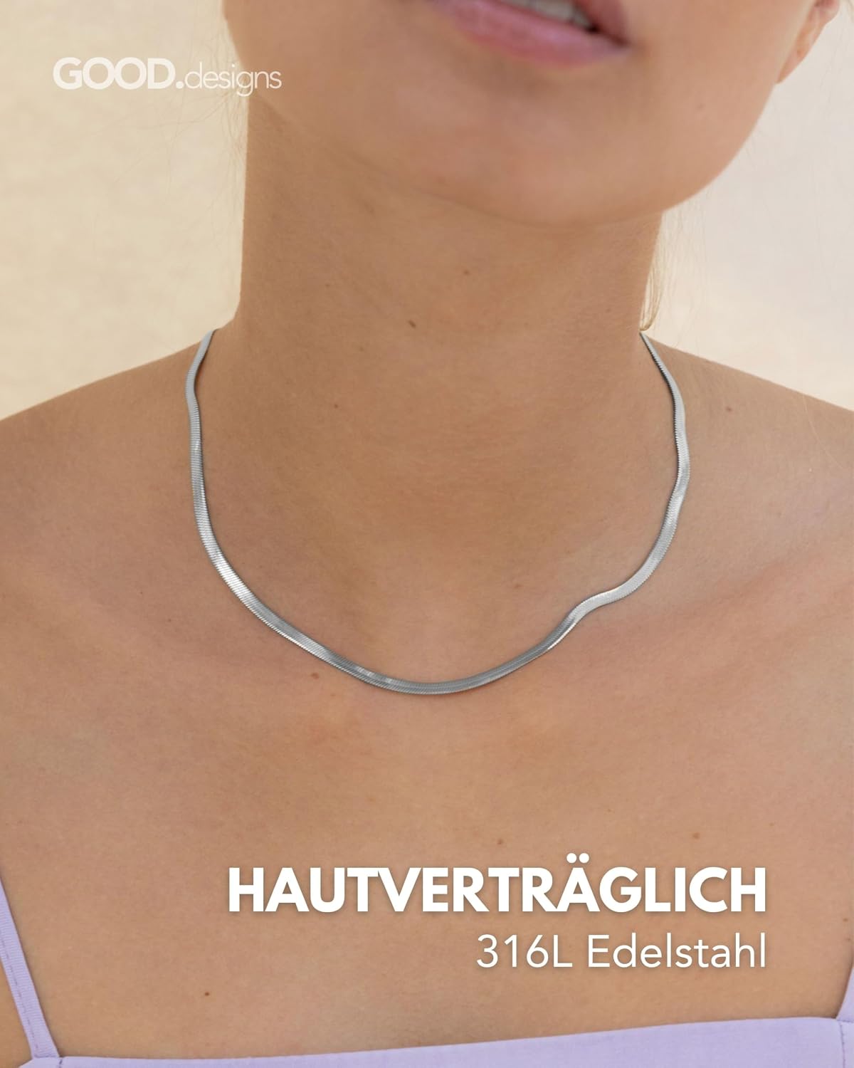 Detalle 2 de GD GOOD.designs Schlangenkette Damen – flache Edelstahl-Halskette/Choker ohne Anhänger, wasserfest