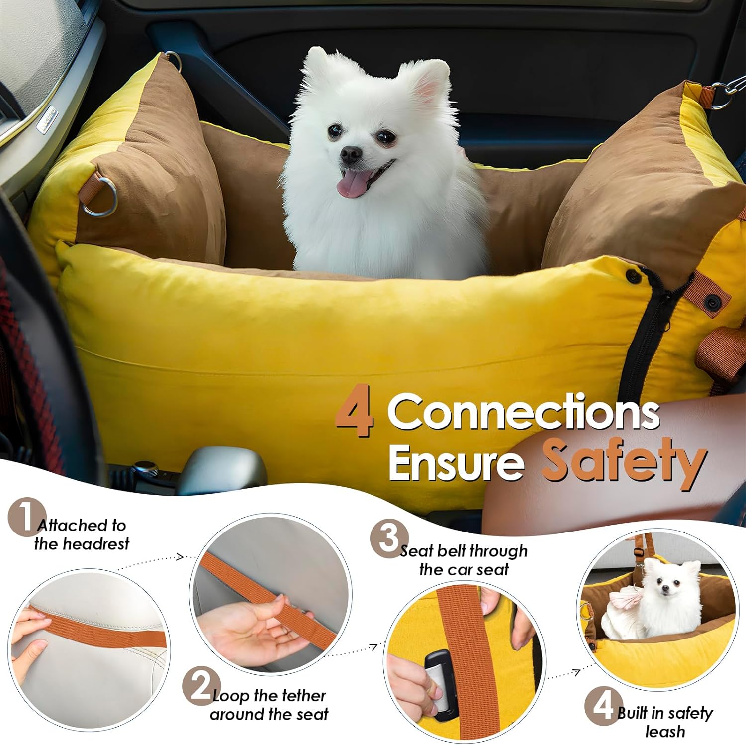 Detalle de Dog Car Seat for Small & Medium Pets up to 15kg — Portable Travel Bed with Extendable Rest Area