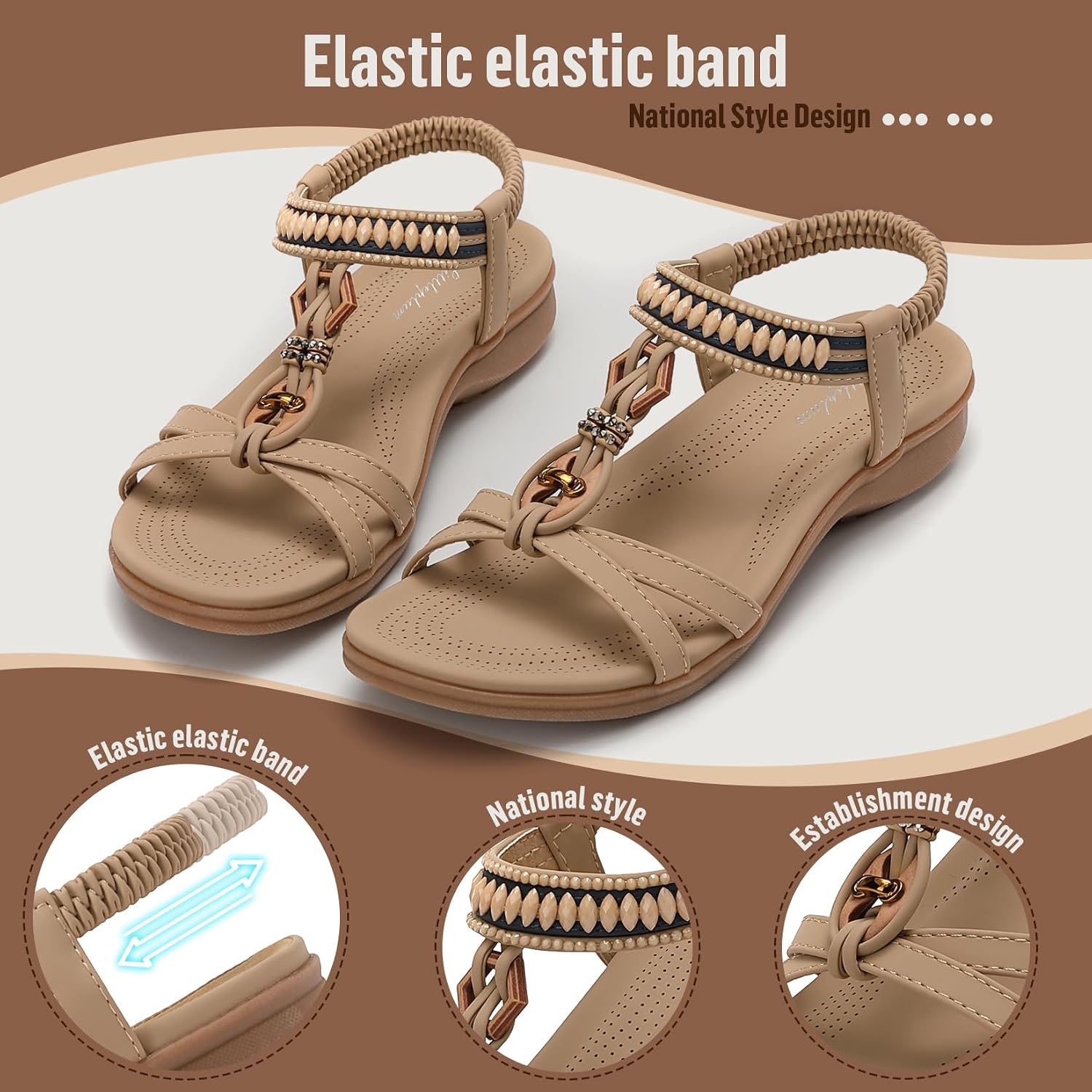 Thumbnail 4 de Sandalen Damen Sommer Flache Sandaletten Elegant – Slip-On mit Strass und Mikrofaser-Fußbett