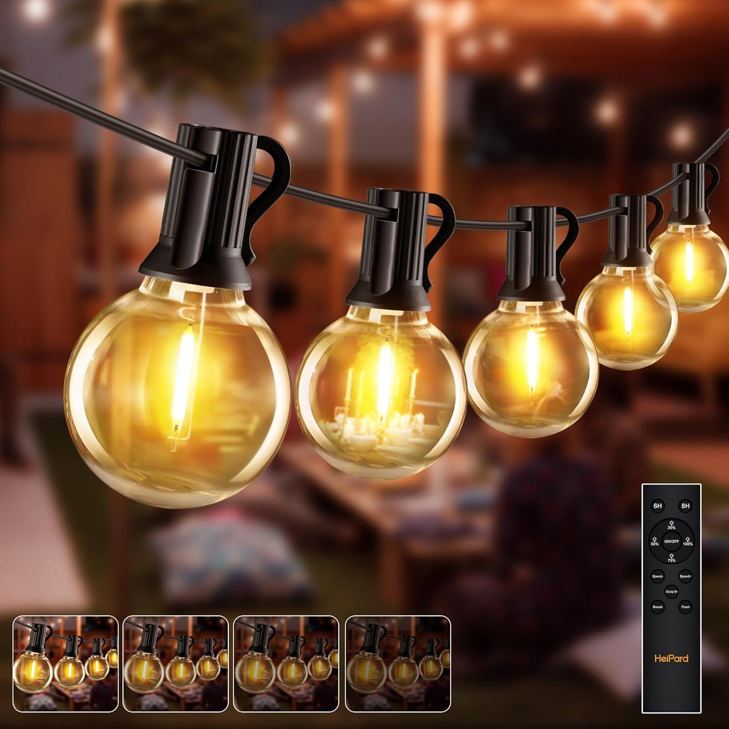Detalle de HeiPard Catena Luminosa Esterno 15m con 25 LED e Telecomando RF – Magia per Giardino, Matrimoni e Festa