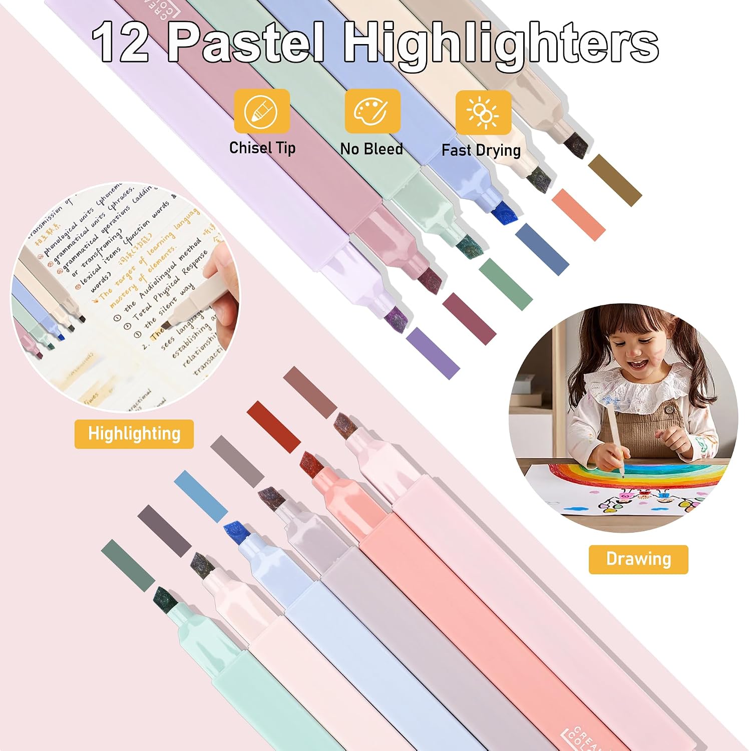 Detalle de COZCLAM 32pcs Aesthetic Stationery Set with Pink Pencil Case – Pastel Highlighters, Colour Pens and Magnetic Bookmarks