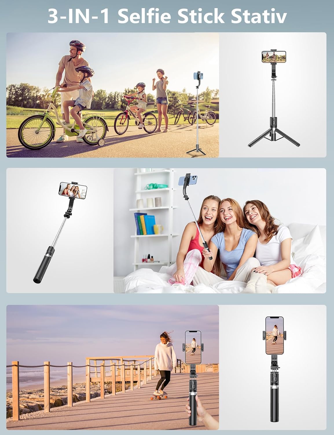 Thumbnail 6 de Selfie Stick Stativ 114 cm mit 2 Fülllichtern