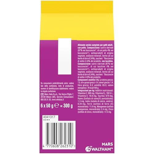Thumbnail 3 de Whiskas Pranzetti Cibo Umido per Gatti Adulti in Salsa al Gusto Pollame – 12 confezioni da 6 vaschette da 50 g (3.600 g totali)