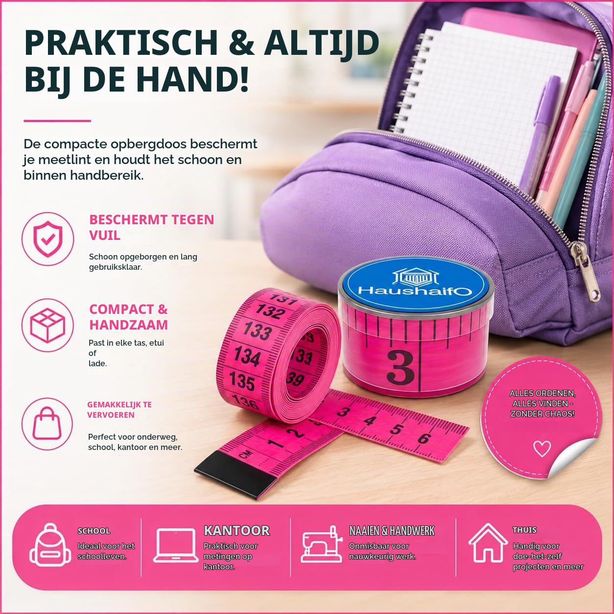 Detalle 1 de HaushaltO 4262521265474 kleermakersmeetlint 150 cm, cm en inch, roze