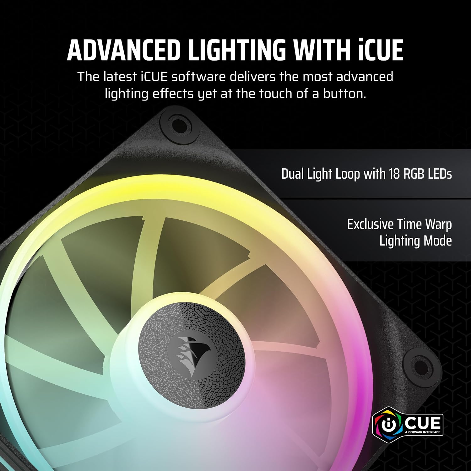 Detalle de CORSAIR iCUE LINK LX120 RGB 120 mm PWM Ventole (confezione tripla) con doppio anello luminoso e hub iCUE LINK