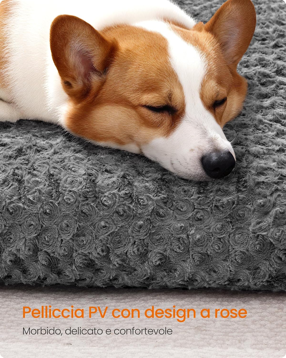 Detalle de Feandrea Cuccia per Cani – Letto Cuscino 95x60 cm in Peluche Morbido, Impressa Rosa, Antiscivolo