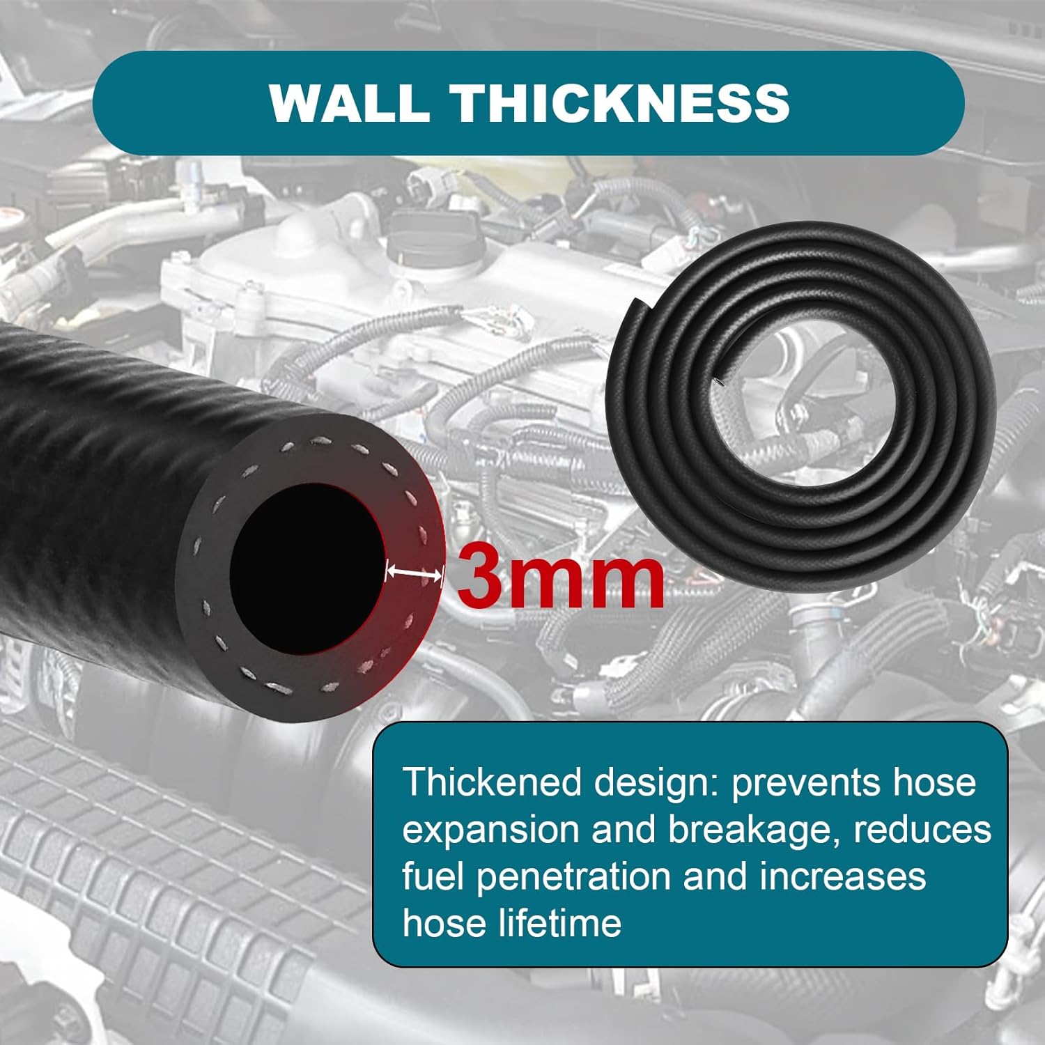 Detalle de 3/8 in (10mm) ID Fuel Line Hose — 10 FT 300 PSI Push Lock NBR Rubber Hose for Automotive