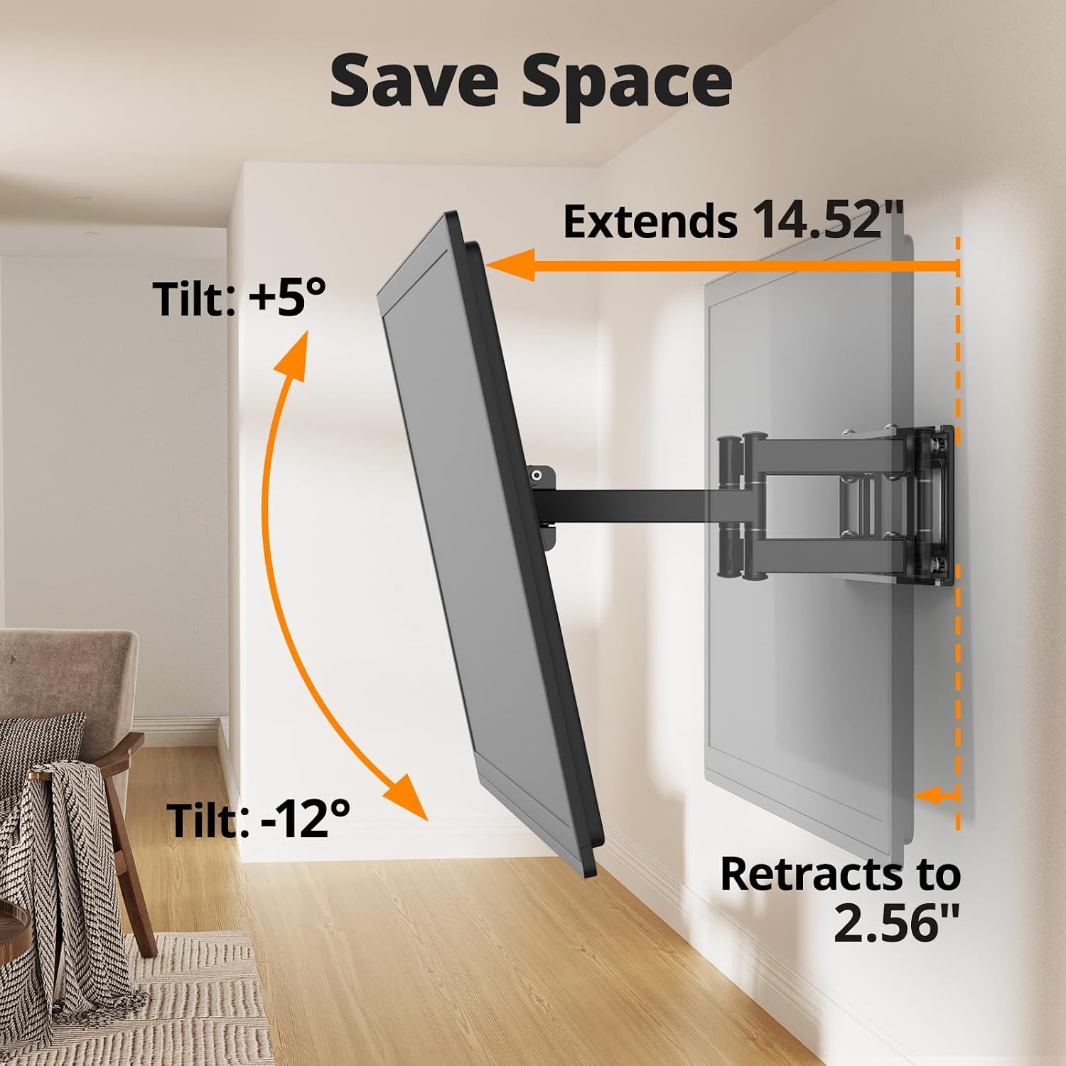 Detalle de IWORKBOARD 50–65 inch Full Motion TV Wall Mount (32–70 inch TVs), Dual Articulating Arms, Max VESA 400x400