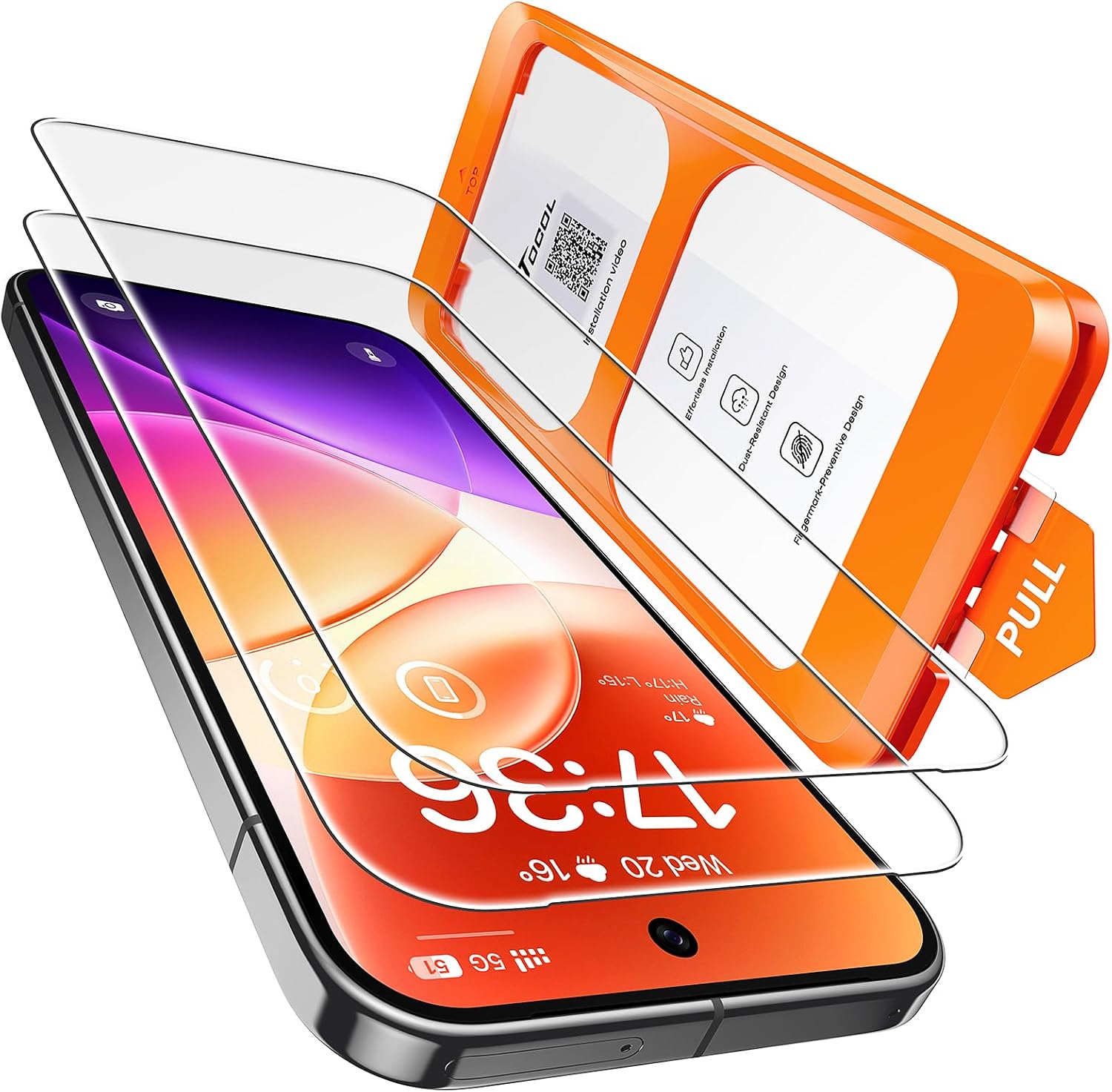 Detalle de TOCOL Pixel 9 Screen Protector, 9H+ Tempered Glass, Auto-Install, 2-Pack