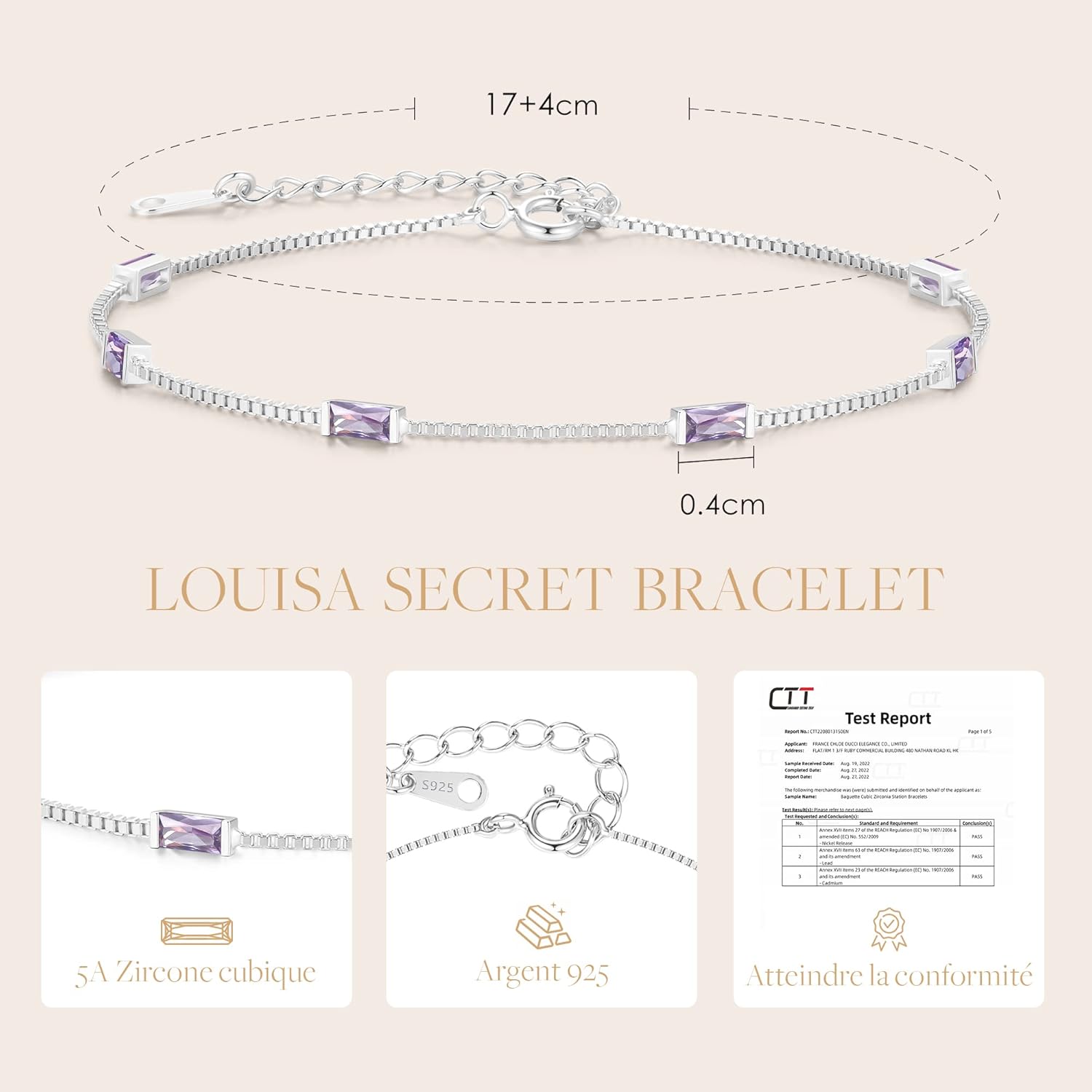 Thumbnail 2 de LOUISA SECRET 925 Bracelet Secret – bracelet femme en argent sterling plaqué or avec zircons