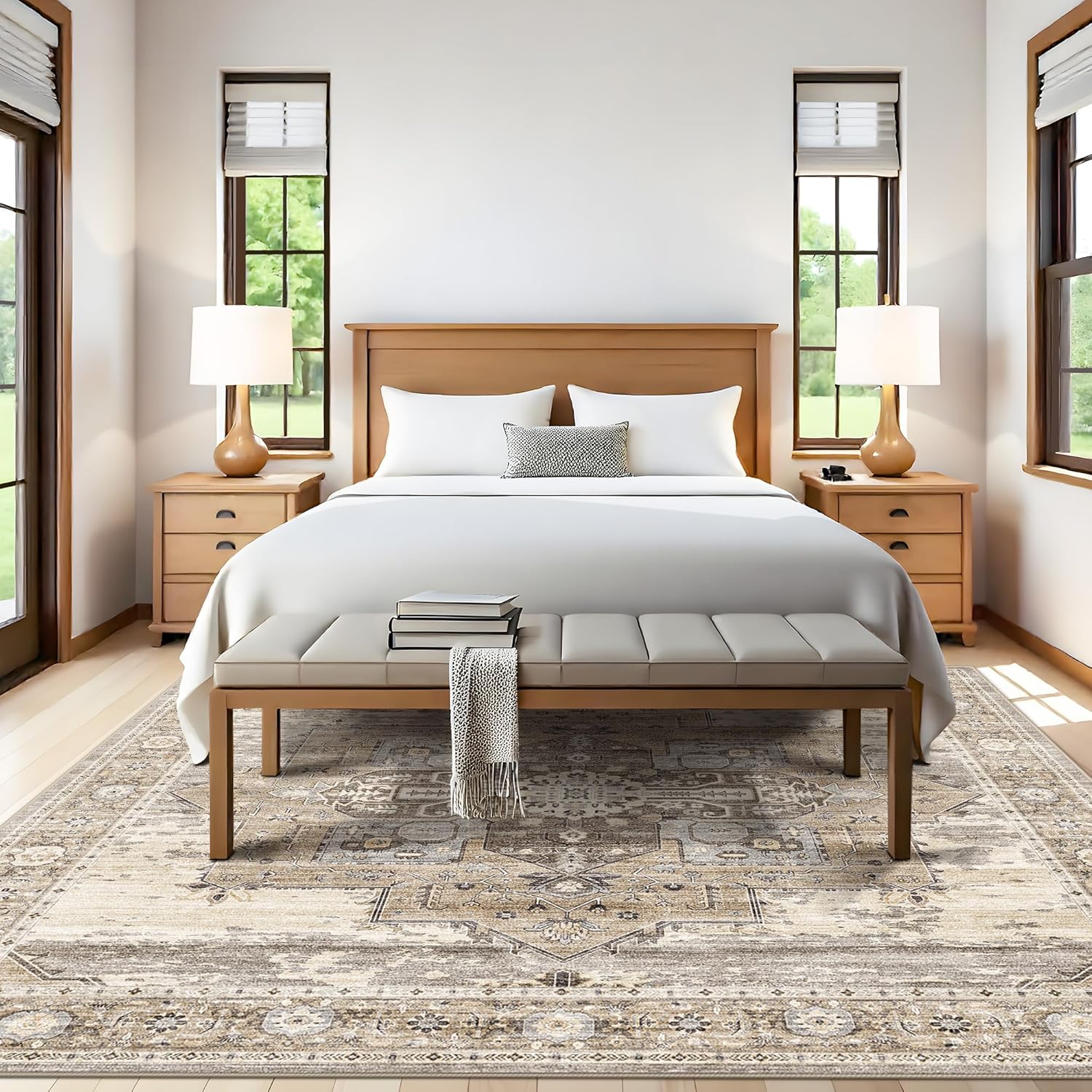 Thumbnail 2 de RUUGME Washable 8x8 Square Rug (Low Pile) with Non Slip Backing, Beige