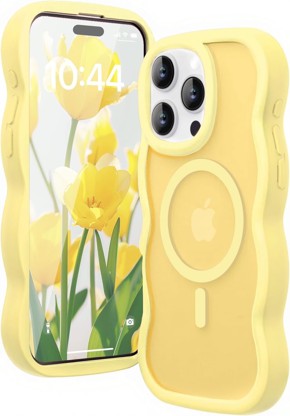 Detalle de Amzfield Magnetic Case for iPhone 16 Pro — Wavy Frame, MagSafe, Yellow