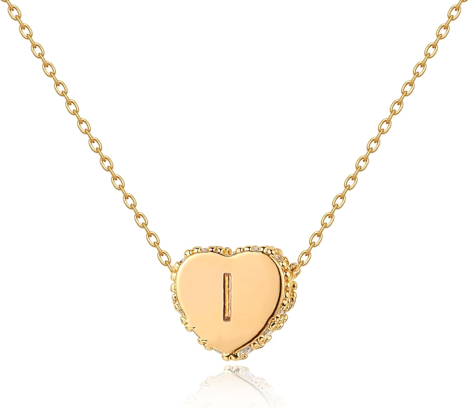 Detalle de Jenosy Damen Herzkette mit Buchstaben – 18K vergoldete Namenskette mit Anfangsbuchstaben, 35 cm + 5 cm