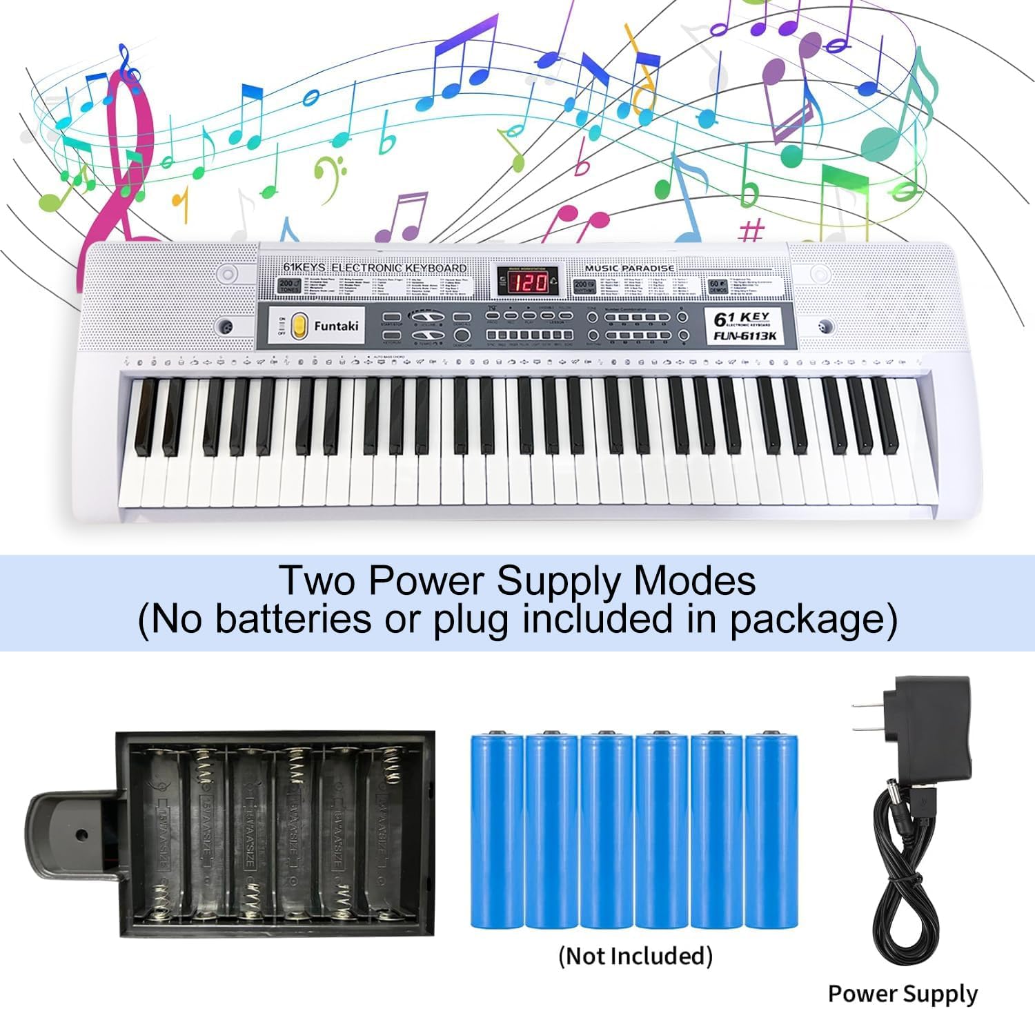 Detalle 2 de Funtaki FUN-6113K-WH digitalpiano med 61 tangenter, ljus och MIDI