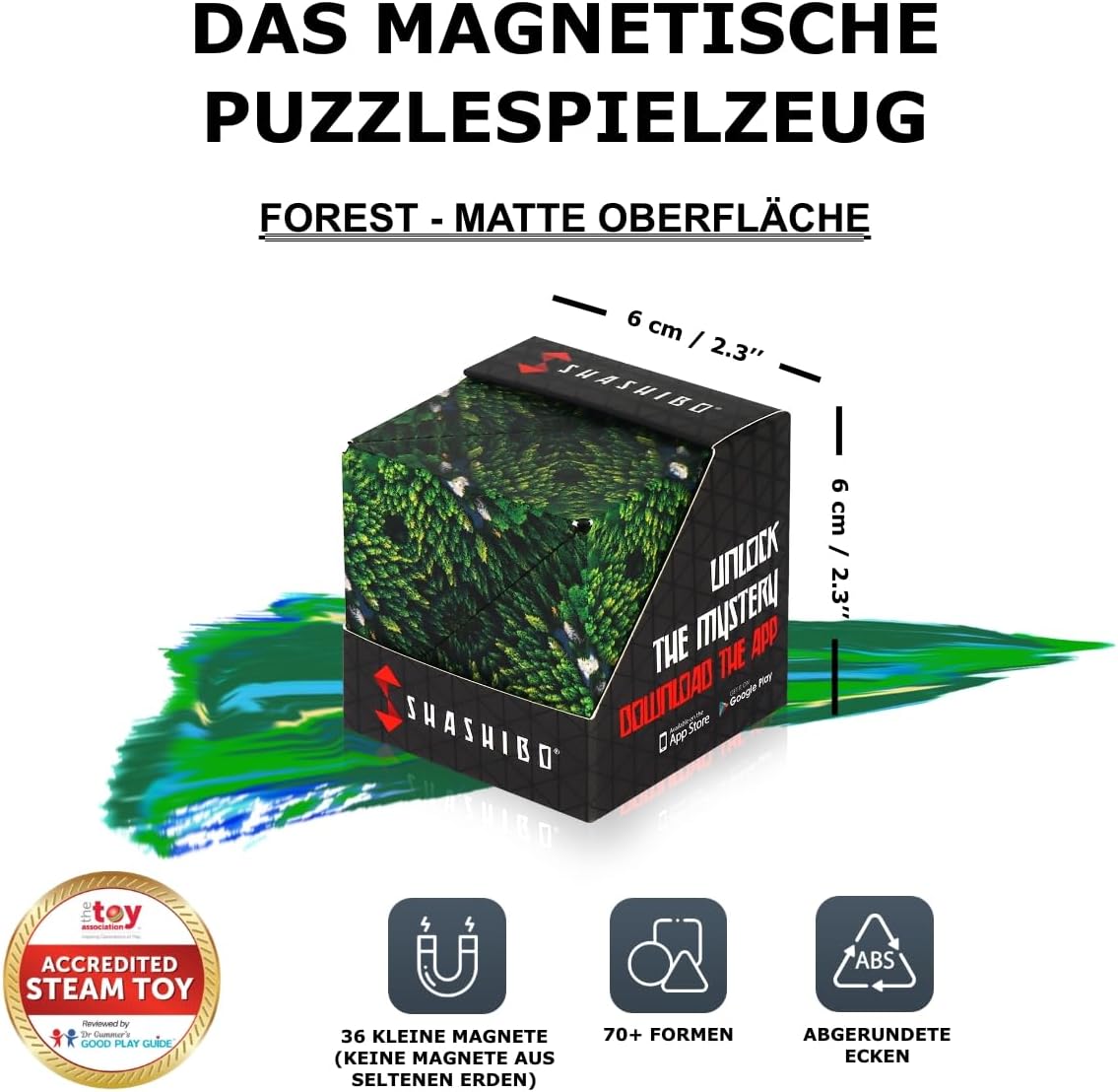 Thumbnail 1 de Shashibo Formwechsel-Box mit 36 Seltenerdmagneten – patentierter Zappelwürfel mit über 100 Formen (Forest)