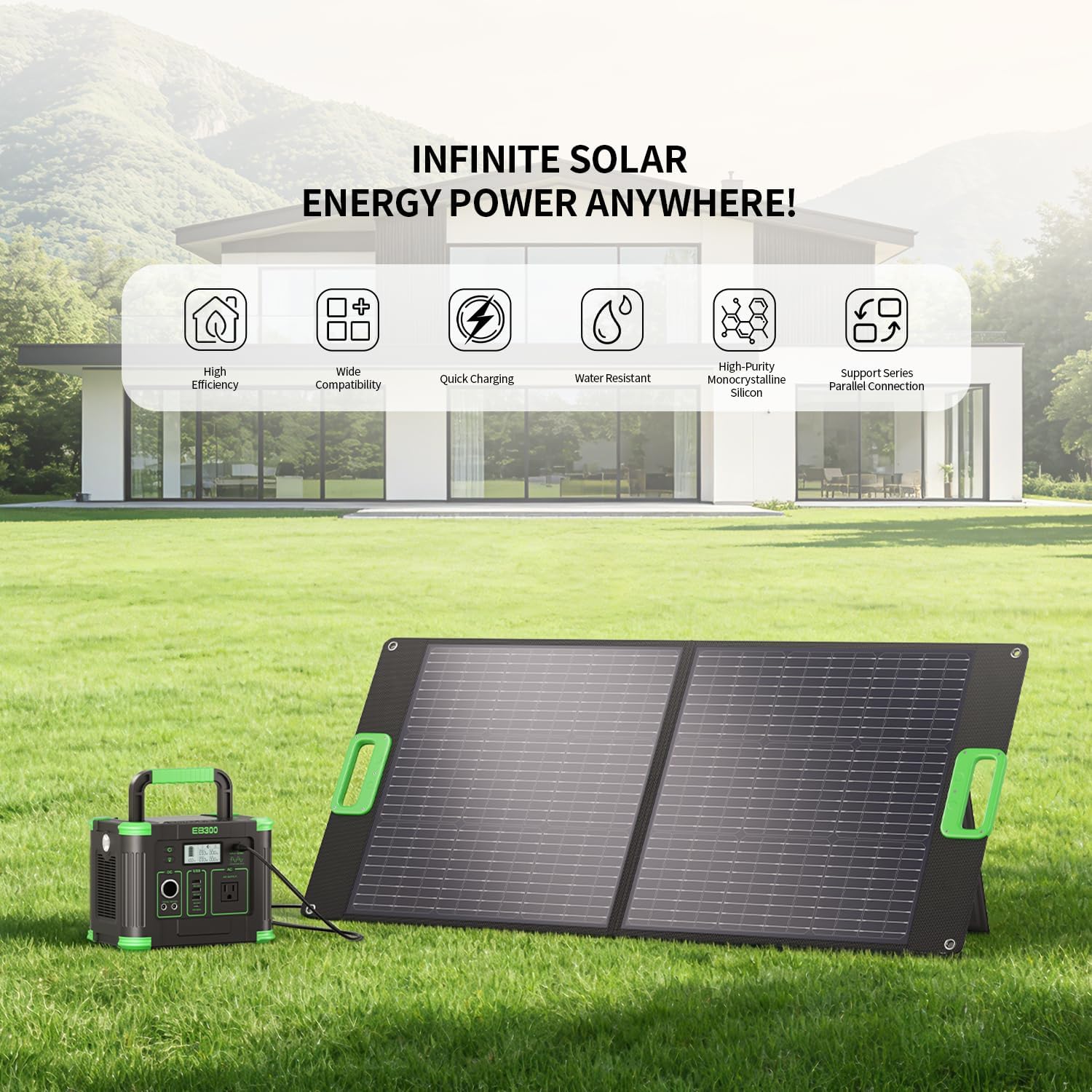 Thumbnail 5 de GRECELL 100W Portable Solar Panel for Power Station (23.5% ETFE Foldable, IP65)