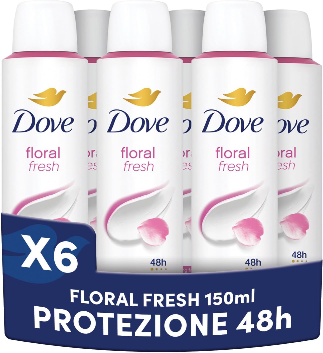 Detalle de Dove Deodorante Spray Classic Care Floral (protezione fino a 48 ore), con 1/4 di crema idratante, 6 x 150 ml