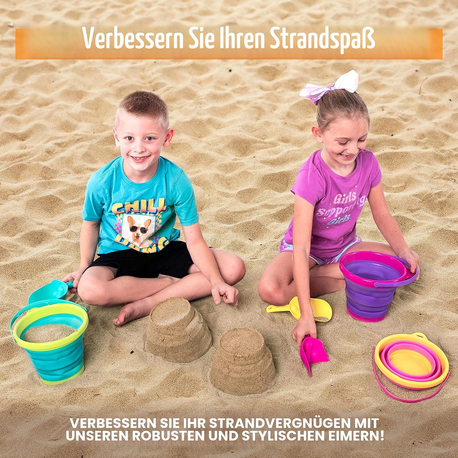 Thumbnail 5 de JOYIN 3er Set faltbare Strand-Eimer mit Netz-Rucksack – Sandkastenspielzeug für Kinder