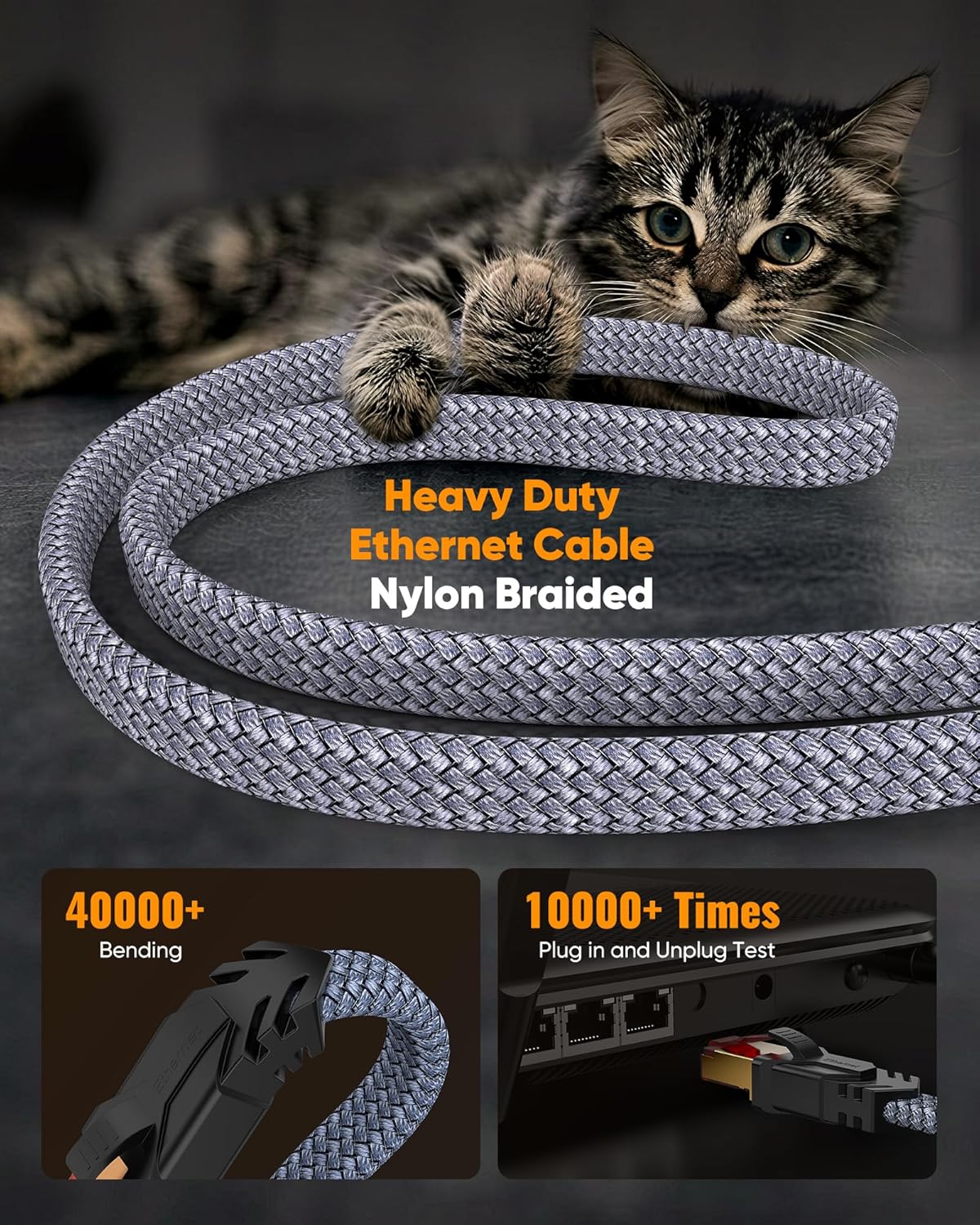 Thumbnail 4 de Snowkids Cat 8 Ethernet Cable 50 ft: Braided, Heavy-Duty, 40 Gbps