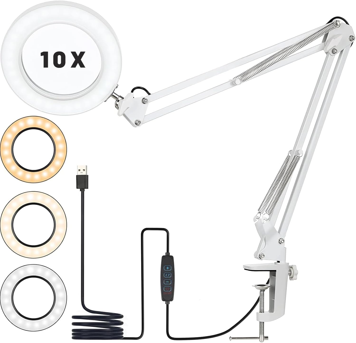 Detalle de 10X Lupenlampe mit Licht und Ständer – 72 LEDs, 10-fache Vergrößerung, Metallklemme