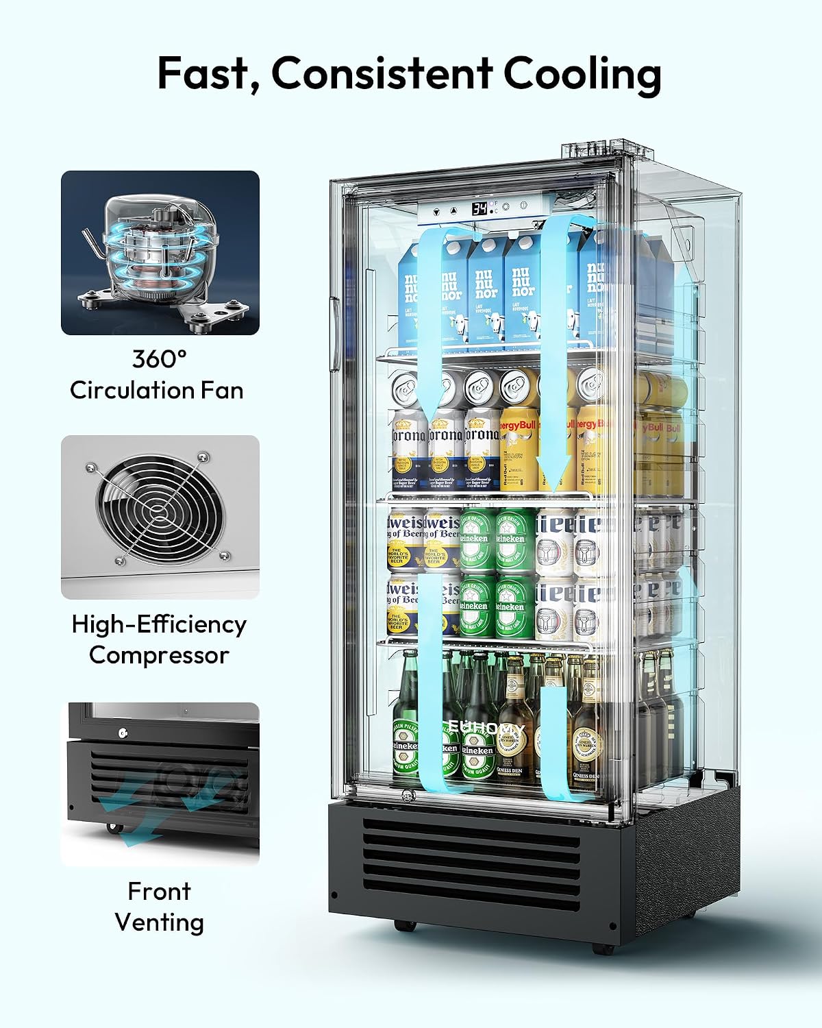 Detalle de EUHOMY CDR004-6 Beverage Refrigerator, 6 Cu. Ft., Glass Door and Lock