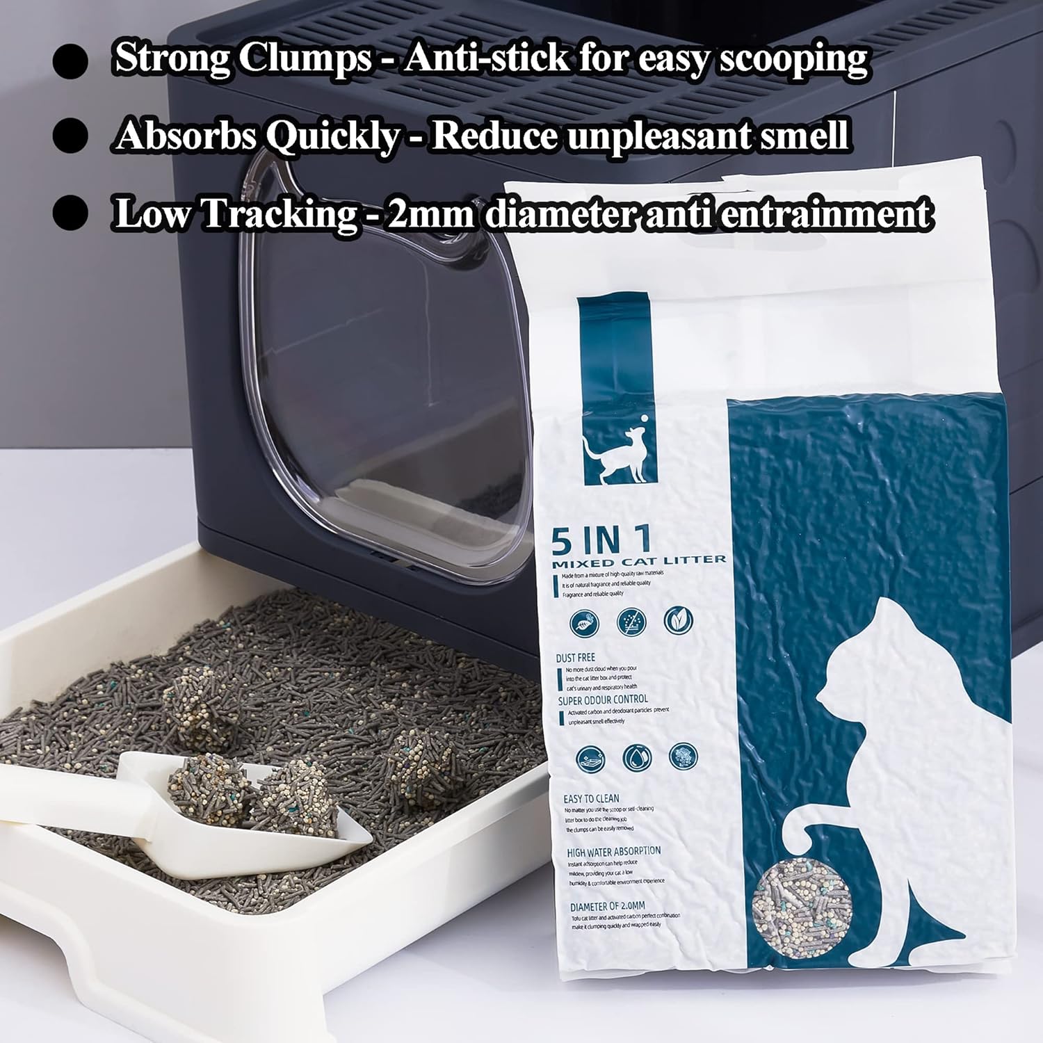 Detalle de Vealind Tofu Cat Litter Clumping Litter for Cats, 5 in 1 Unscented Dust-Free 3.6 kg