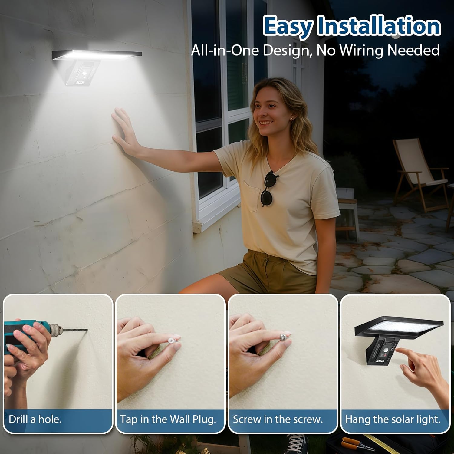 Thumbnail 5 de JESLED 104 LED Solar Security Lights with Motion Sensor and 3CCT – IP65, USB Charge