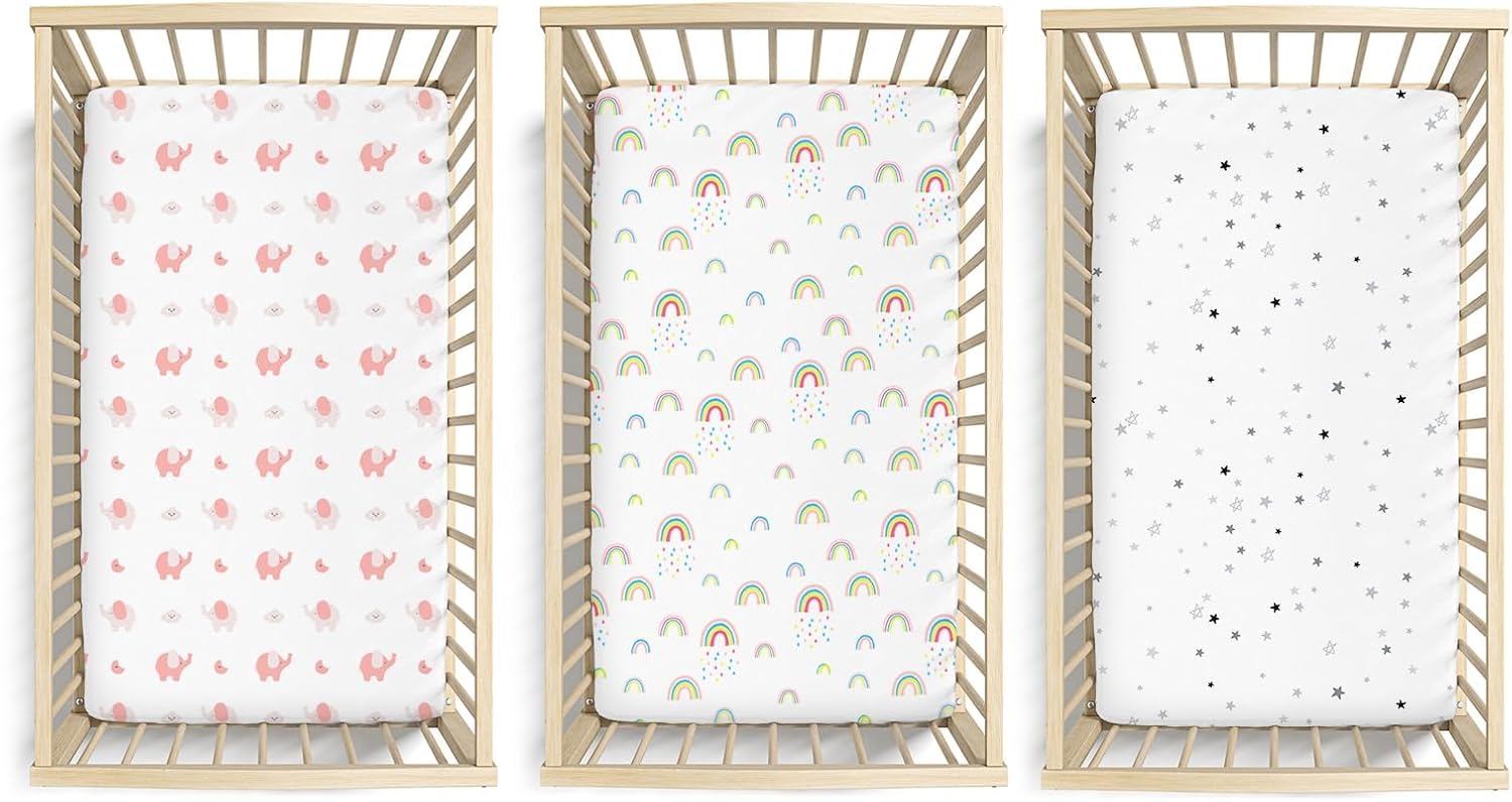Detalle 1 de Little Grape Land 3-Pack Baby Cot Bed Fitted Sheets (120 x 60 cm) – OEKO-TEX 100 certified microfibre, ultra-soft & breathable