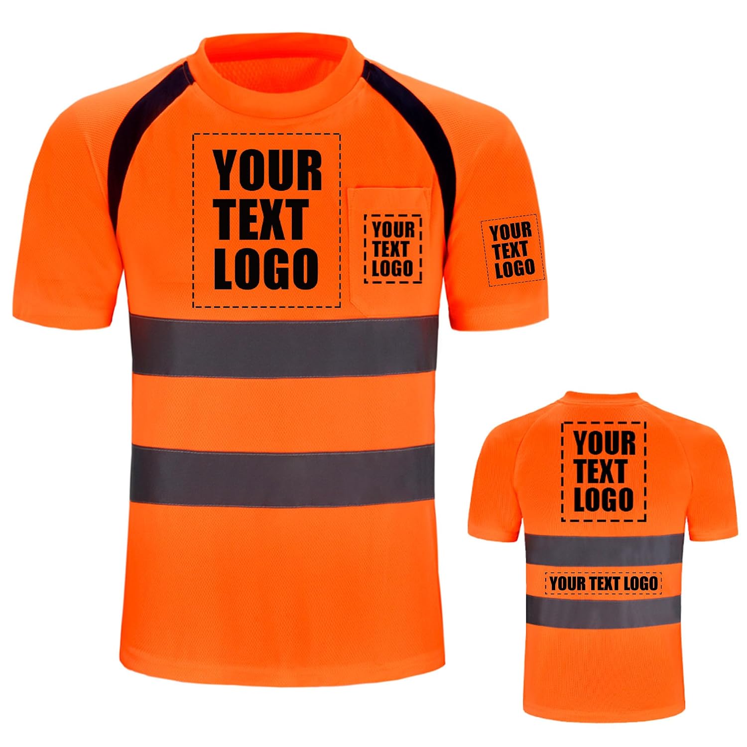 Thumbnail 4 de Hi Vis Yellow T Shirt High Viz Tee with 2 Reflective Bands — Round Neck, Breathable Security Workwear (XXL, Orange)