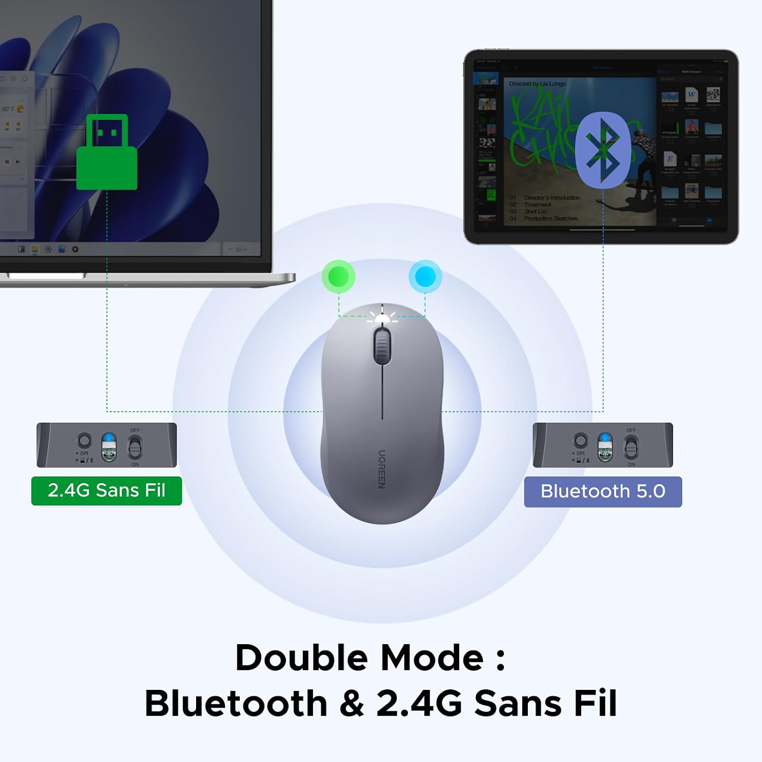 Detalle 2 de UGREEN Souris Bluetooth 4000 DPI 🖱