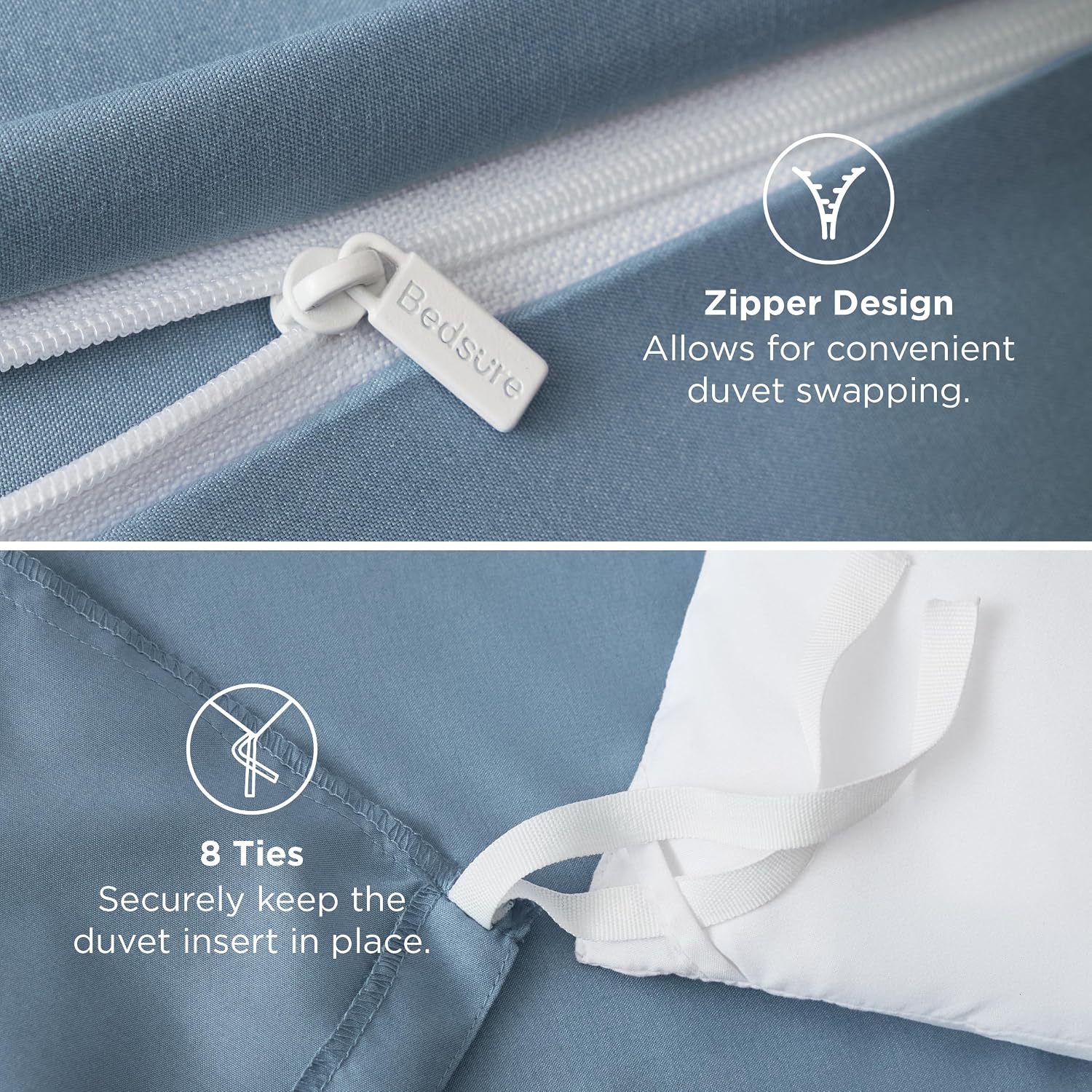 Thumbnail 6 de Bedsure Duvet Cover Set-Solid, King Mineral Blue Microfiber with Zipper