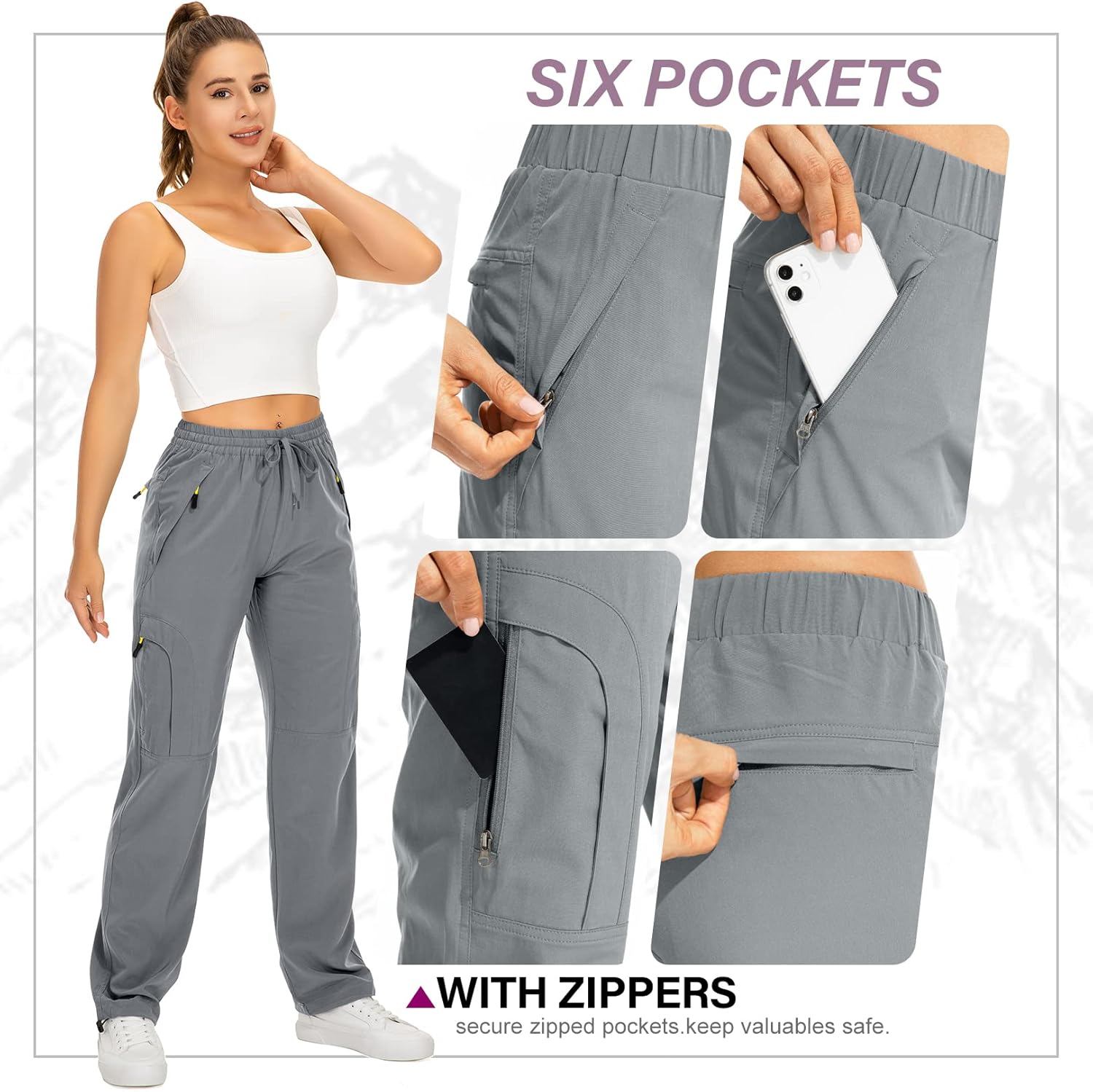Thumbnail 5 de Mosingle women’s walking cargo trousers – lightweight quick-dry hiking pants with UPF 50 and zip pockets