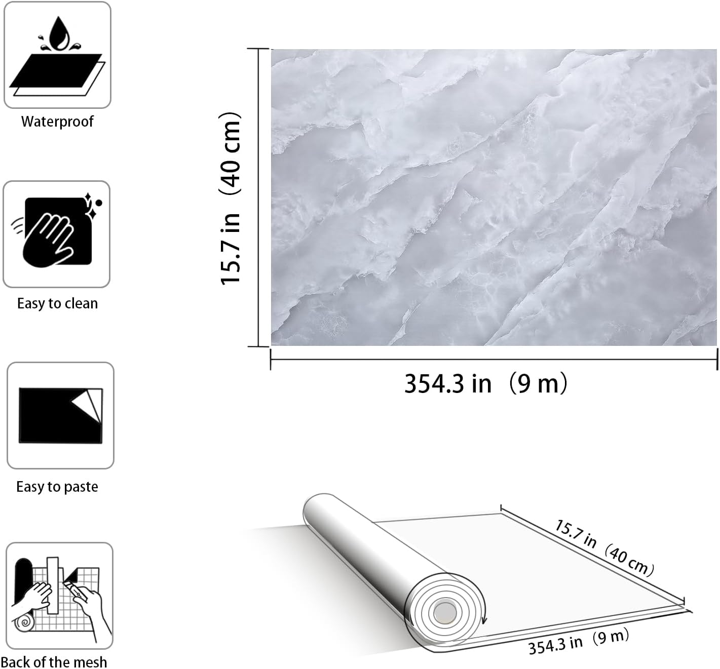 Thumbnail 4 de JSEVEM Grey White Marble Peel-and-Stick Wallpaper 40 cm × 9 m 🧾