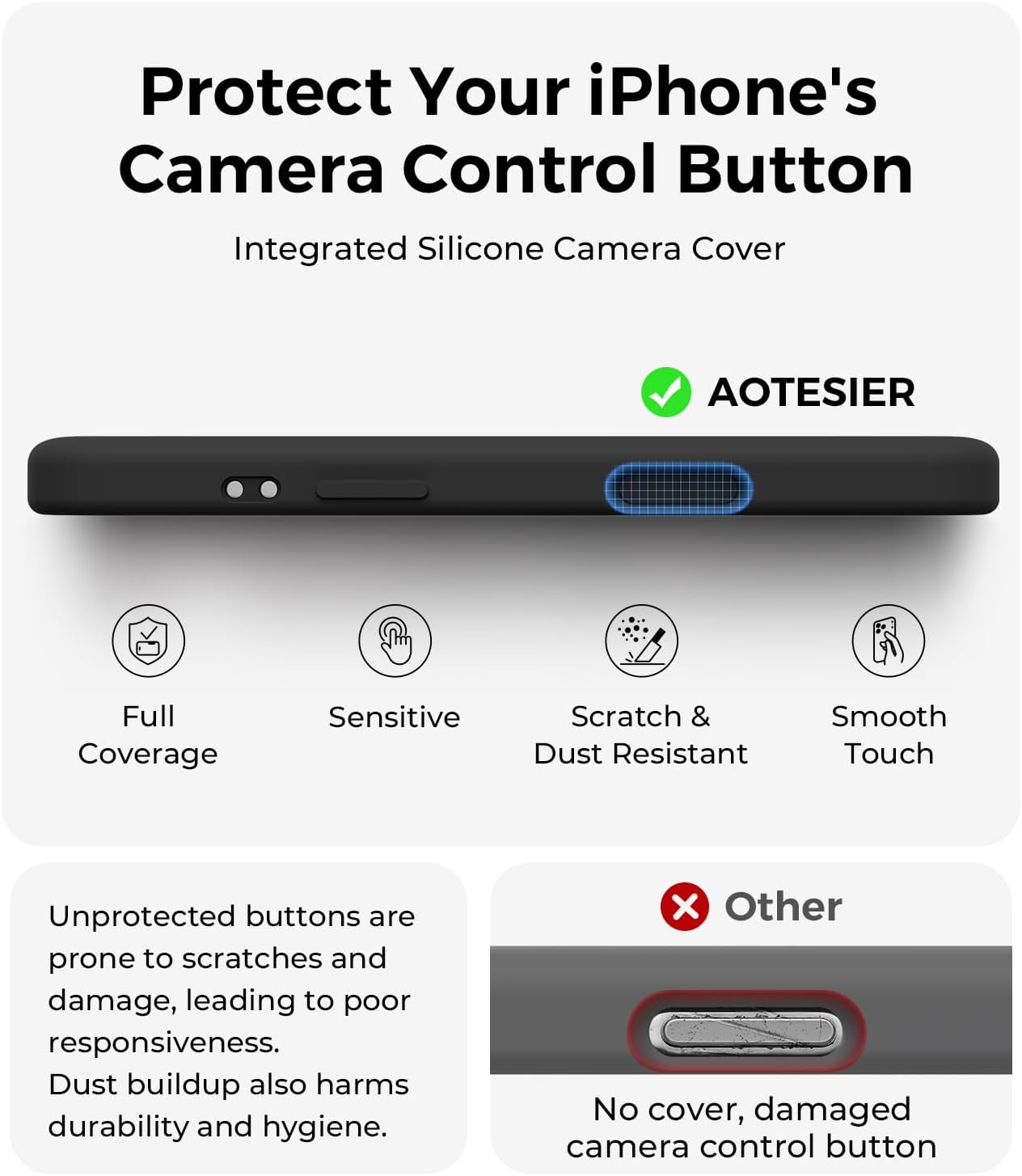 Detalle de AOTESIER iPhone 17 Airケース シリコーン製・カメラ全面保護・マイクロファイバー裏地