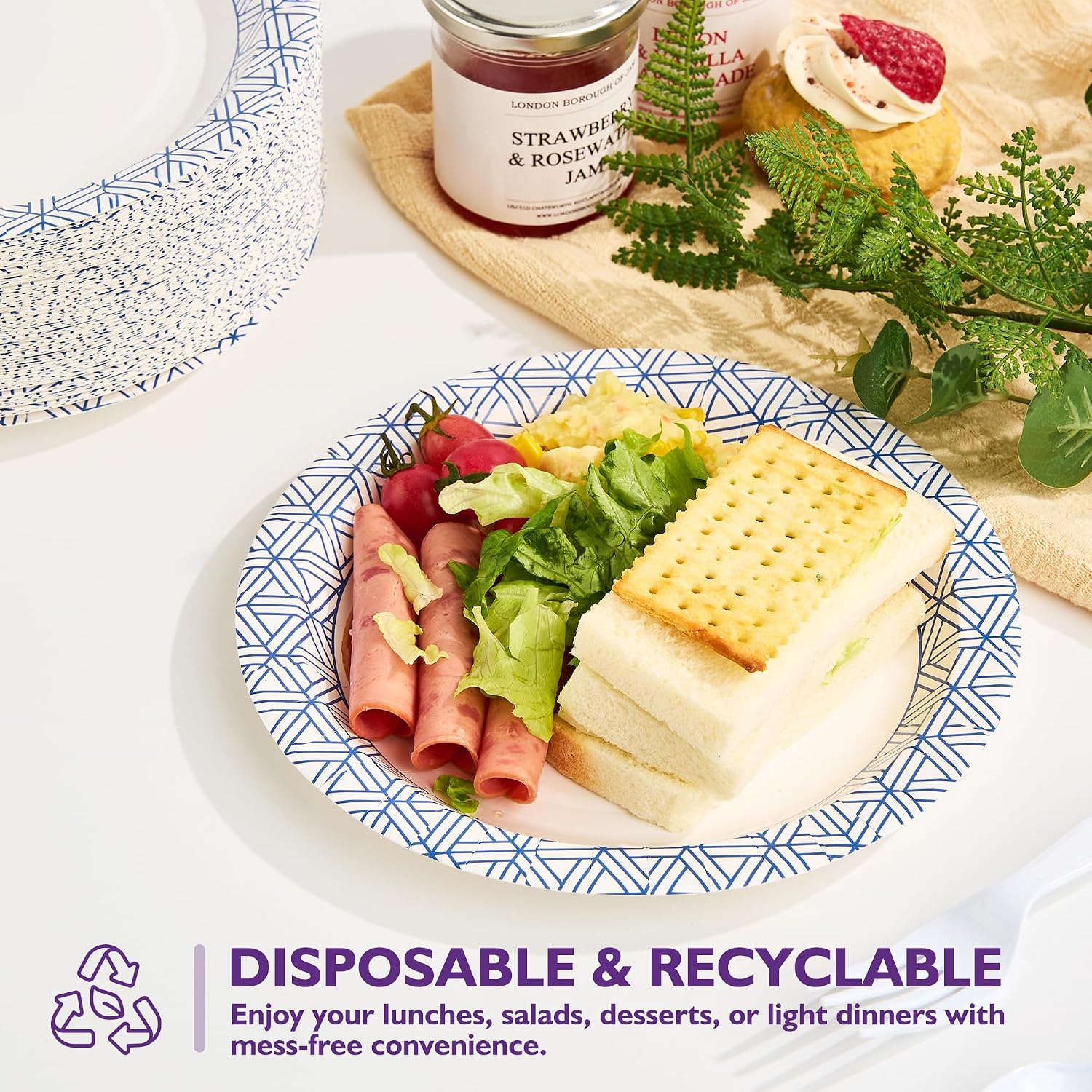 Detalle de PACKINNO 8.5-Inch Disposable Paper Plates, 300-Count: Soak-Proof, Heavy Duty for Parties and Everyday Meals