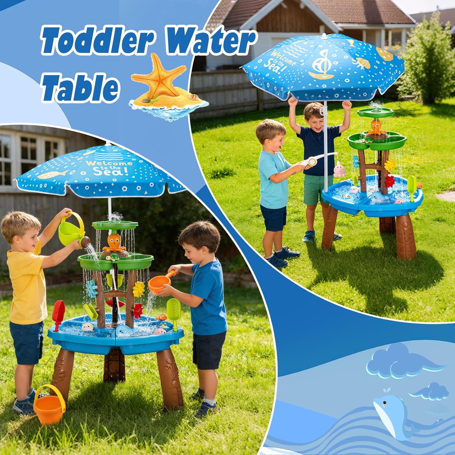 Thumbnail 5 de VROGTIK Toddler Water Table with Fishing Toys and Umbrella – Outdoor Sensory Play for 4–8 Year Olds