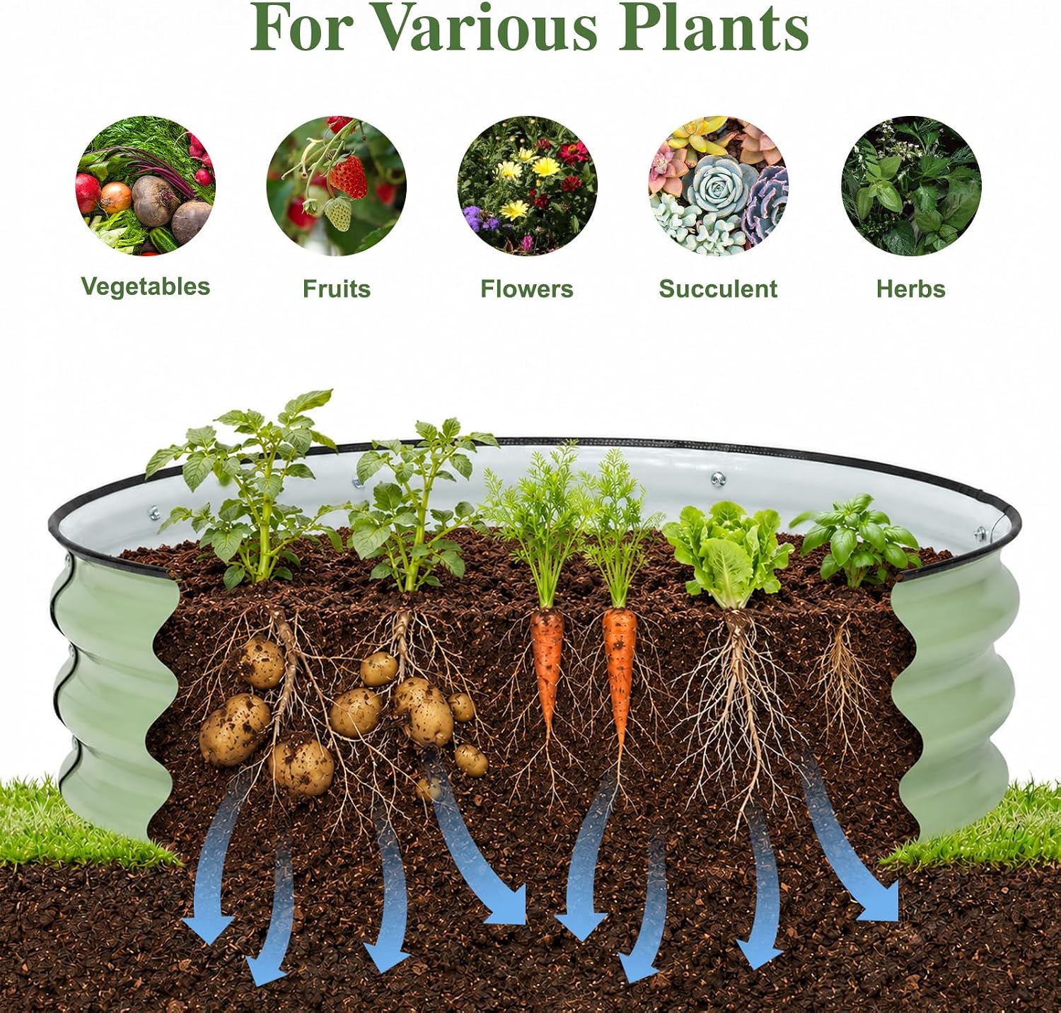 Detalle 2 de BPS 30" x 30" x 9" Metal Raised Garden Bed, Green Galvanized Steel